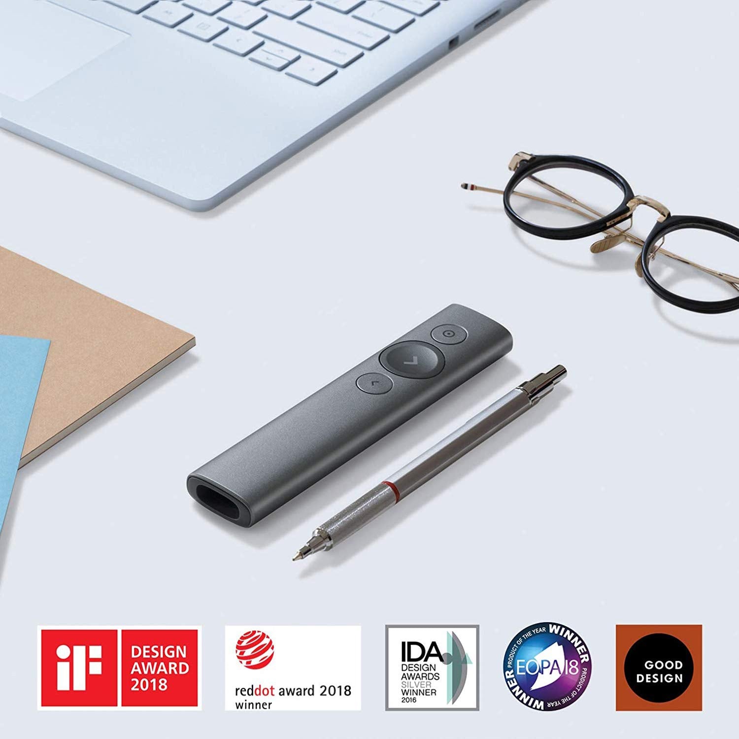 Logitech Spotlight Presentation Remote - Universal Wireless Presentation Clicker with Laser Pointer, Advanced Digital Highlighting, Bluetooth, 30 m Range and Quick Charging - Slate