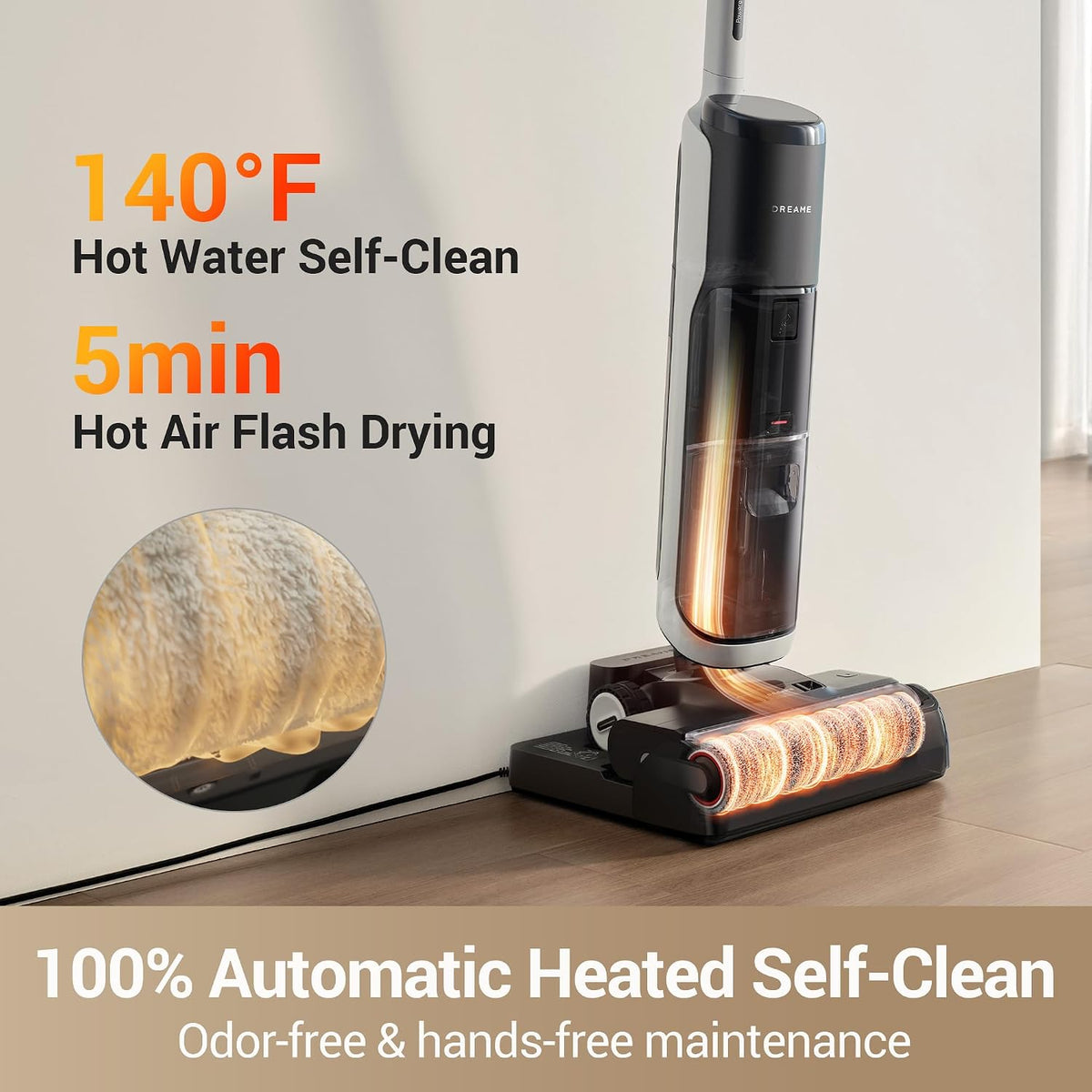 dreame H14 Pro Wet Dry Vacuum Cleaner, 180° Lie-Flat Vacuum Mop, 140°F Washing and Fast Hot Air Drying, Powerful 18kPa Suction Floor Cleaner Machine, Easy GlideWheel Movement, Smart App Control