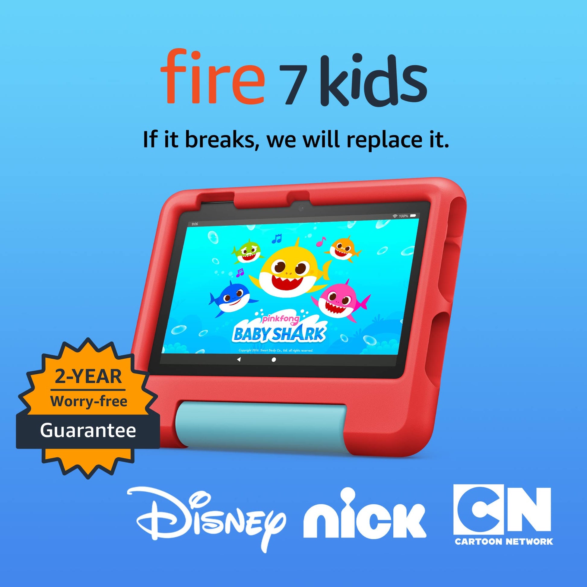 Amazon Fire 7 Kids tablet (newest model) ages 3-7. Top-selling 7" kids tablet on Amazon. Includes 6 months of ad-free and exclusive content, easy parental controls, 10-hr battery, 16 GB, Blue