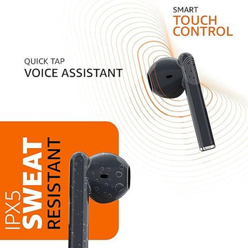 amazon basics True Wireless in-Ear Earbuds with Mic, Touch Control, IPX5 Water-Resistance, Bluetooth 5.3, Up to 30 Hours Play Time, Voice Assistance and Fast Charging (Grey)