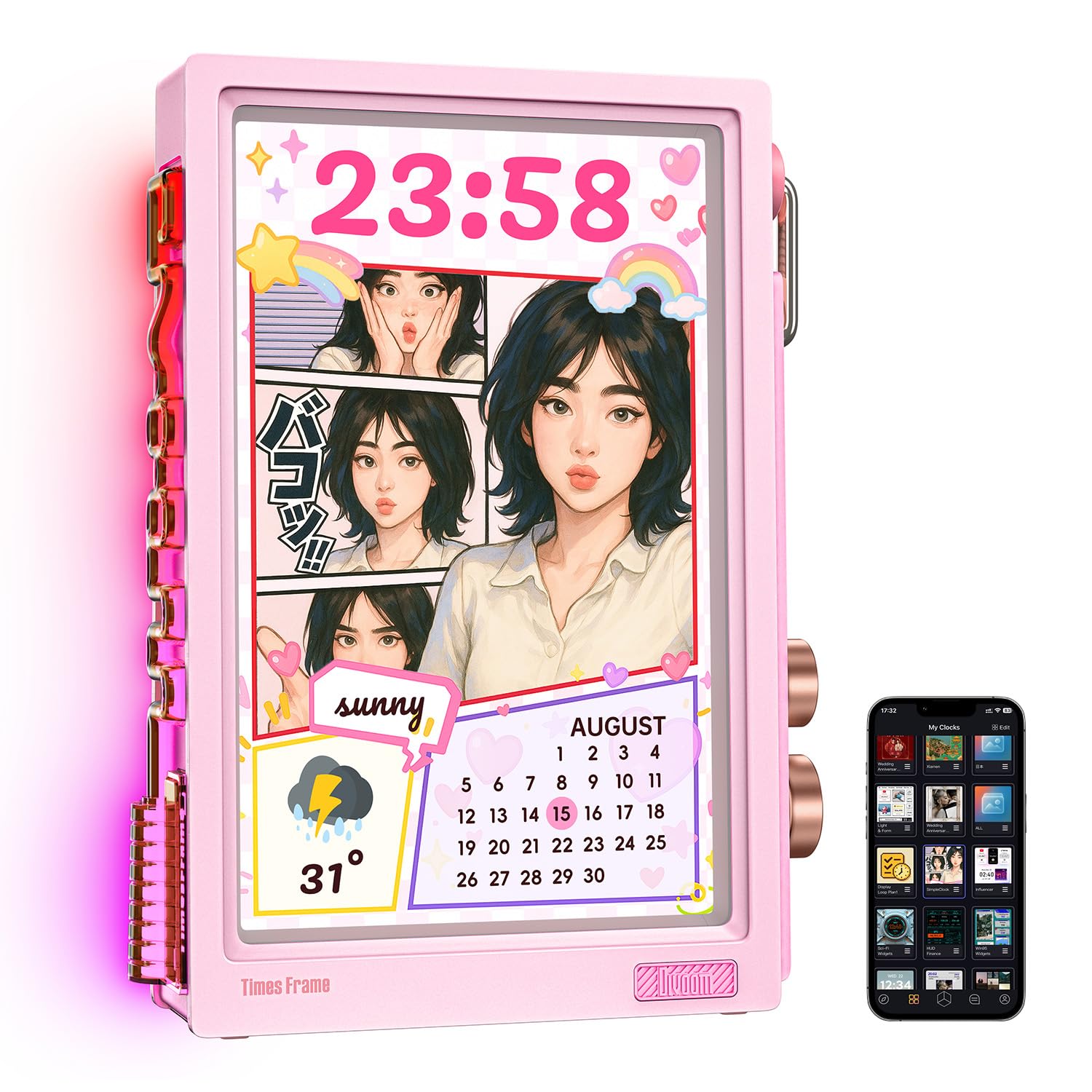 Divoom Times Frame-10.1" Digital Picture Frame Transparent IPS Smart Linux OS with RGBLED Rotary Knob WiFi 64GB 400+Clock Faces Widget 50+API Feeds Gift Mode Pixel Art Community Personalized Display