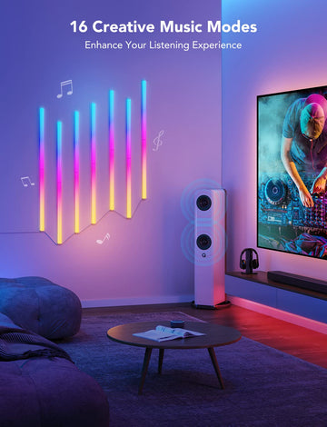 Govee 14 Pcs Glides Led Wall Light, Music Sync, Alexa & Google Assistant Compatible, Multicolor, Waterproof, 17 Inch Cable, Modern Style, Indoor Use