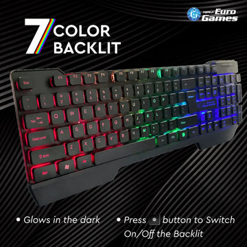 RPM Euro Games Gaming Backlit RGB Keyboard with Wrist Support Semi-Mechanical and USB (Black)