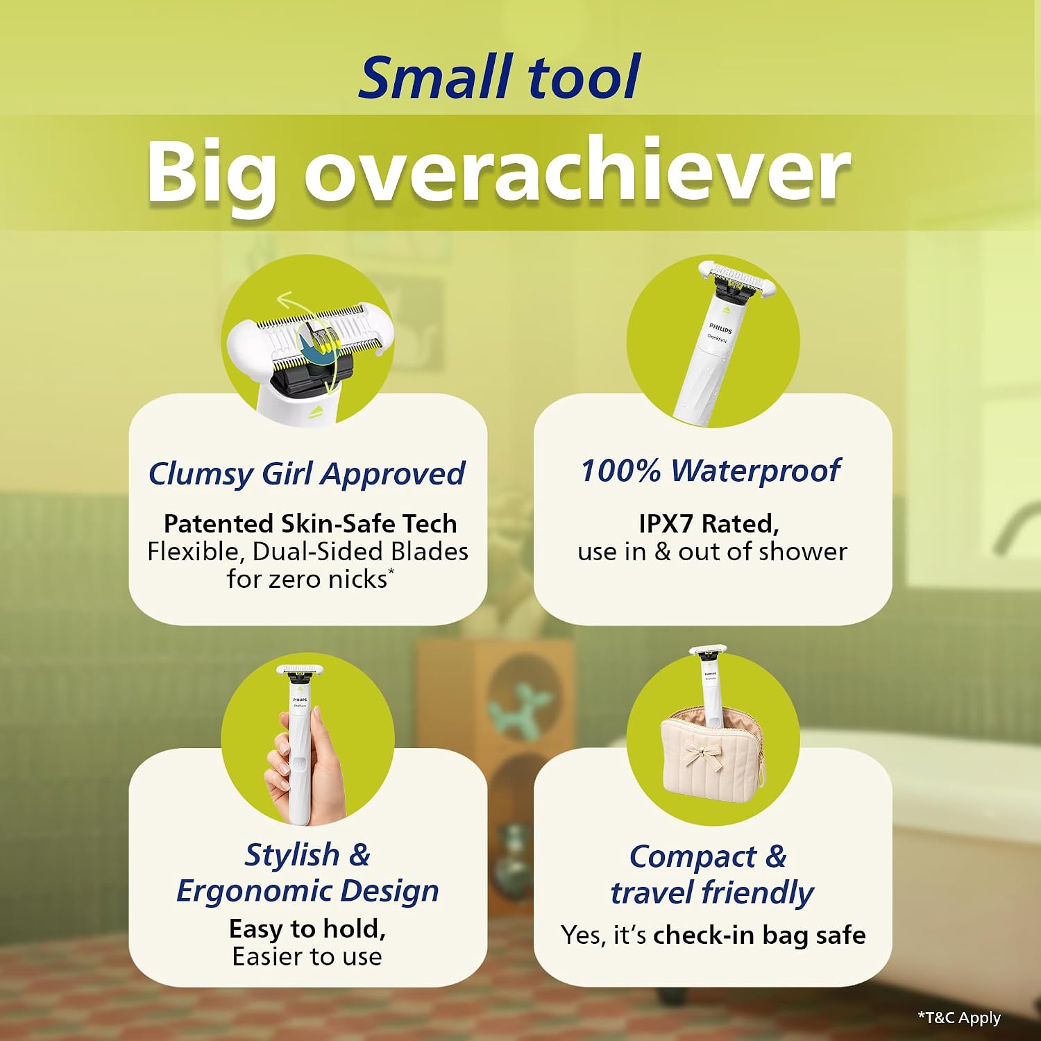 Philips OneBlade Intimate 2-in-1 Trimmer for Women | Painless Hair Removal with Patented Skin-Safe Tech | Bikini, Underarm & Body Trimmer | Sensitive Skin Tested | No post shave irritation | QP1924/20
