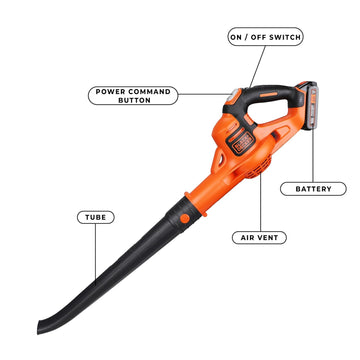 BLACK+DECKER GWC1820PCF-B1 18V Lithium-ion Cordless POWERCOMMAND™ Boost Leaf Blower, Runtime Upto 25 mins, Comes with with 1 Battery & 1 Charger, 209 km/h Blow Speed, Low Noise Design, Weight 1.7kg