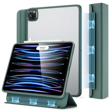 ESR for iPad Pro 11 inch Case (2022/2021, 4th/3rd Generation), iPad Pro Cover with Pencil Holder, Detachable Magnetic Cover, Tough Back Case, Pencil 2 Wireless Charging, Slim and Light, Hybrid Trifold Case, Frosted Green