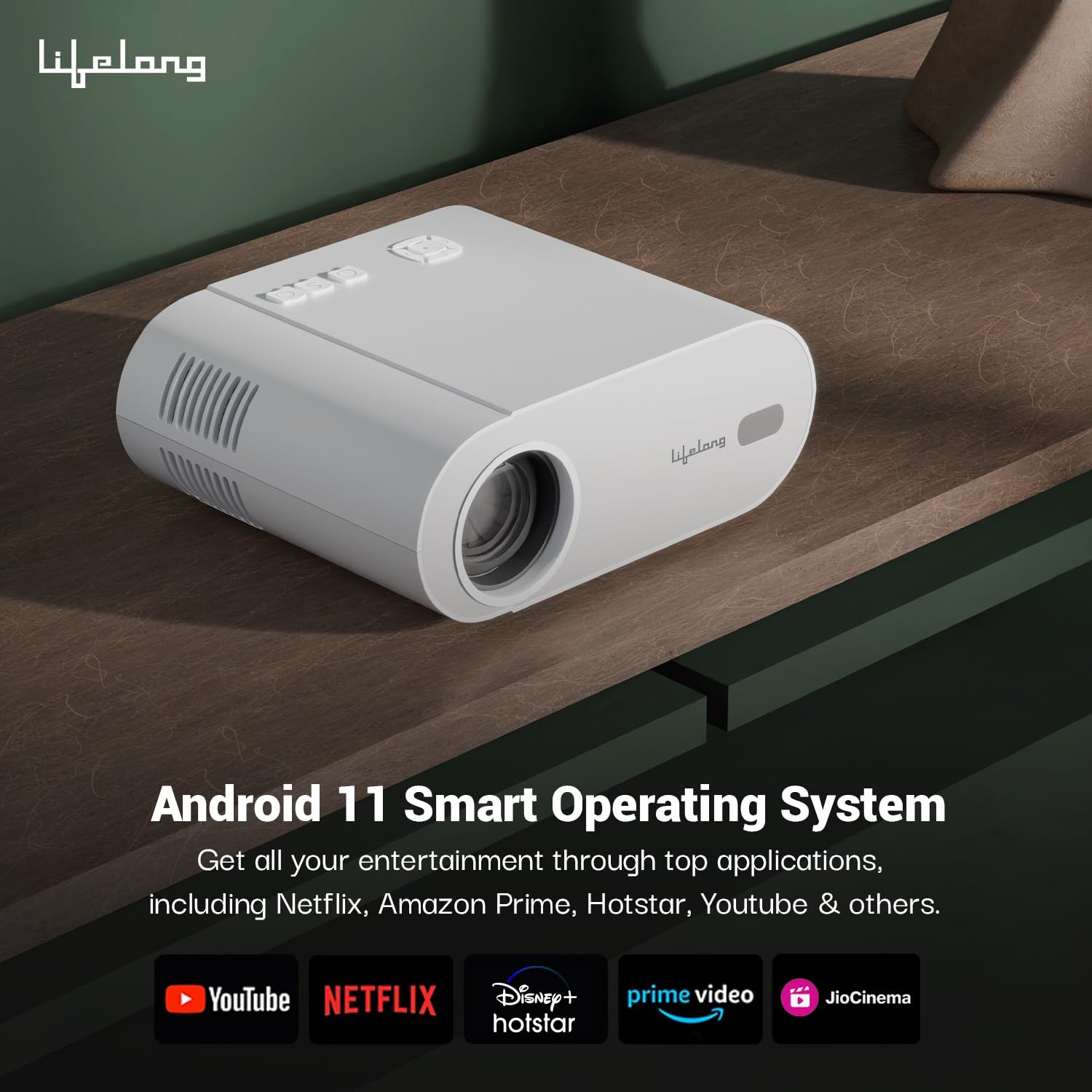 Lifelong Electronics TruePixel स्मार्ट प्रोजेक्टर | Android, 1080P फुल HD नेटिव और 4K अल्ट्रा HD सपोर्ट | 6000 लुमेन | कमरे और बाहर के लिए | सभी OTT ऐप्स | वाईफ़ाई/बीटी, मिररिंग, USB, HDMI, स्पीकर