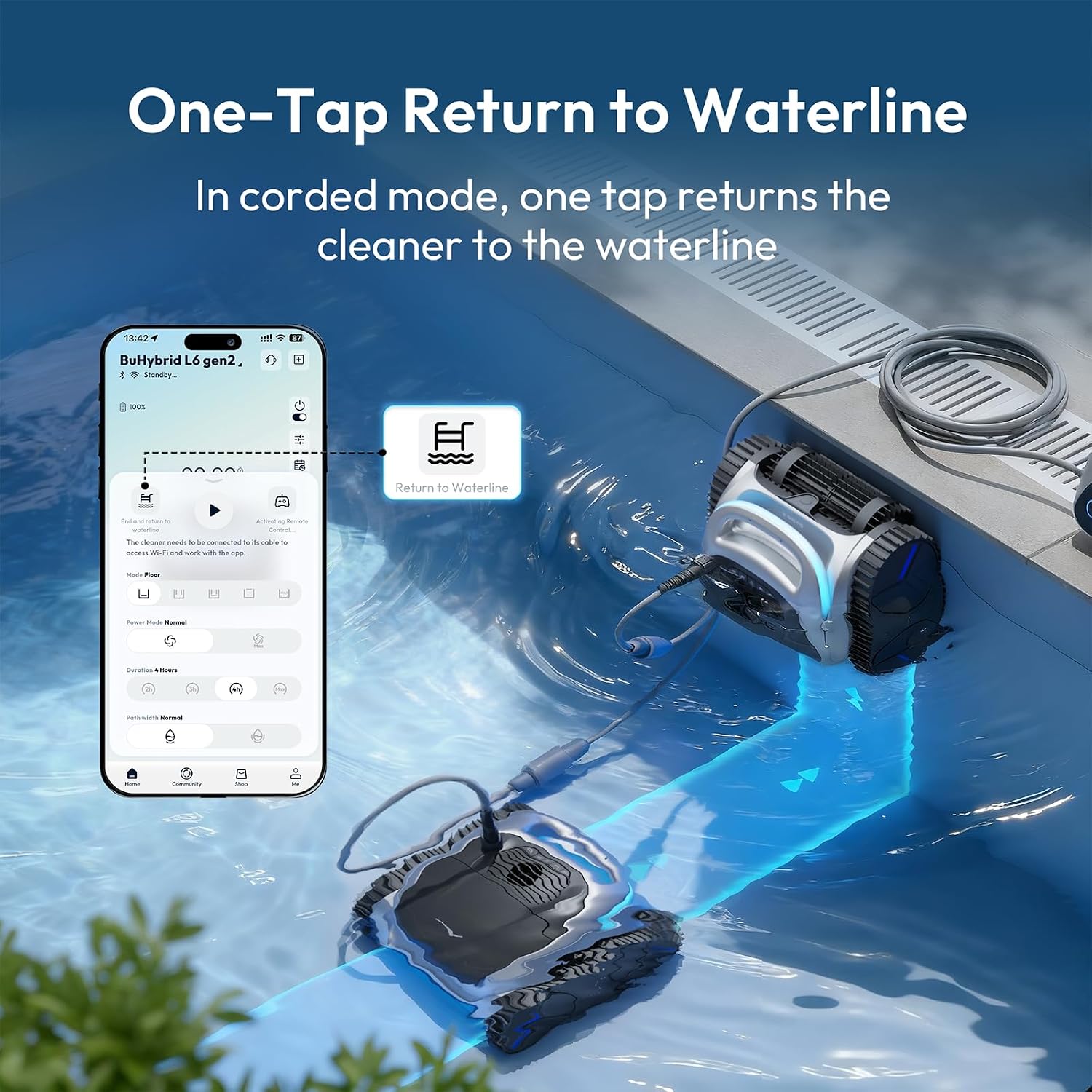 (2026 Upgrade) BUBLUE C20H Gen2 Pool Vacuum for Inground Pools, Corded & Cordless Hybrid Pool Cleaner Robot with Smart Navigation, APP Control, Clean Floor/Waterline for Pools Up to 1615 Sq.Ft, Silver