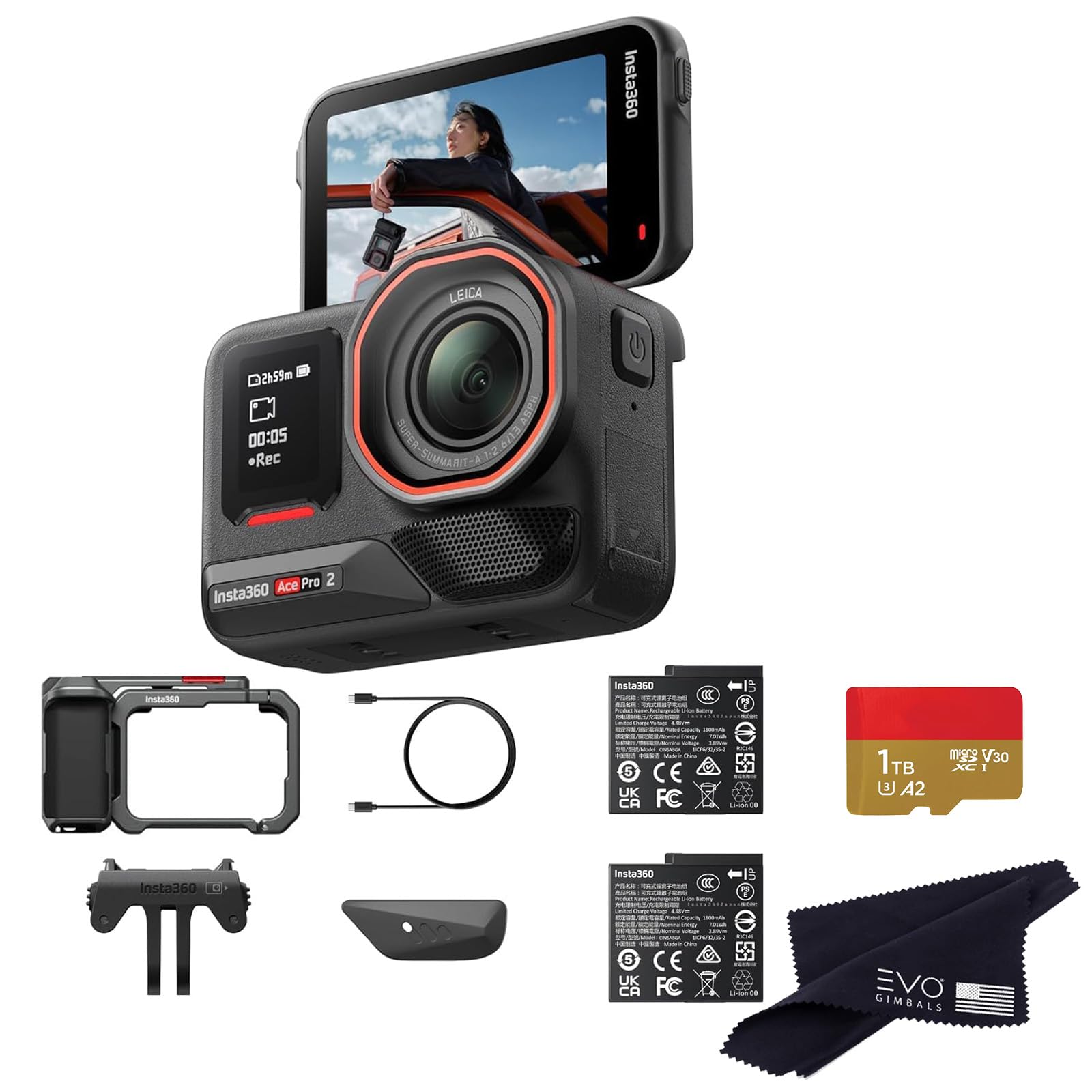 Insta360 Ace Pro 2-8K Waterproof Action Camera Co-Engineered with Leica, Flagship 1/1.3" Sensor, 8K30fps, 4K60fps, 2.5" Flip Screen, AI Noise Reduction, Long Lasting Battery