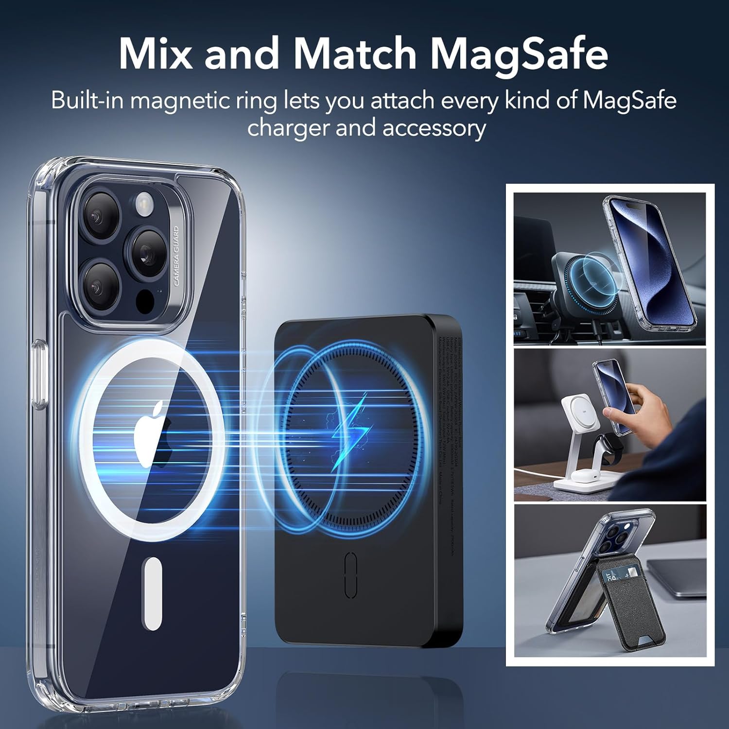 ESR For iPhone 15 Pro Max Case,Compatible With Magsafe,Military-Grade Case Protection,Yellowing Resistant,Scratch-Resistant TPU Back,Magnetic Phone Case For iPhone 15 Pro Max,Classic Series,Clear