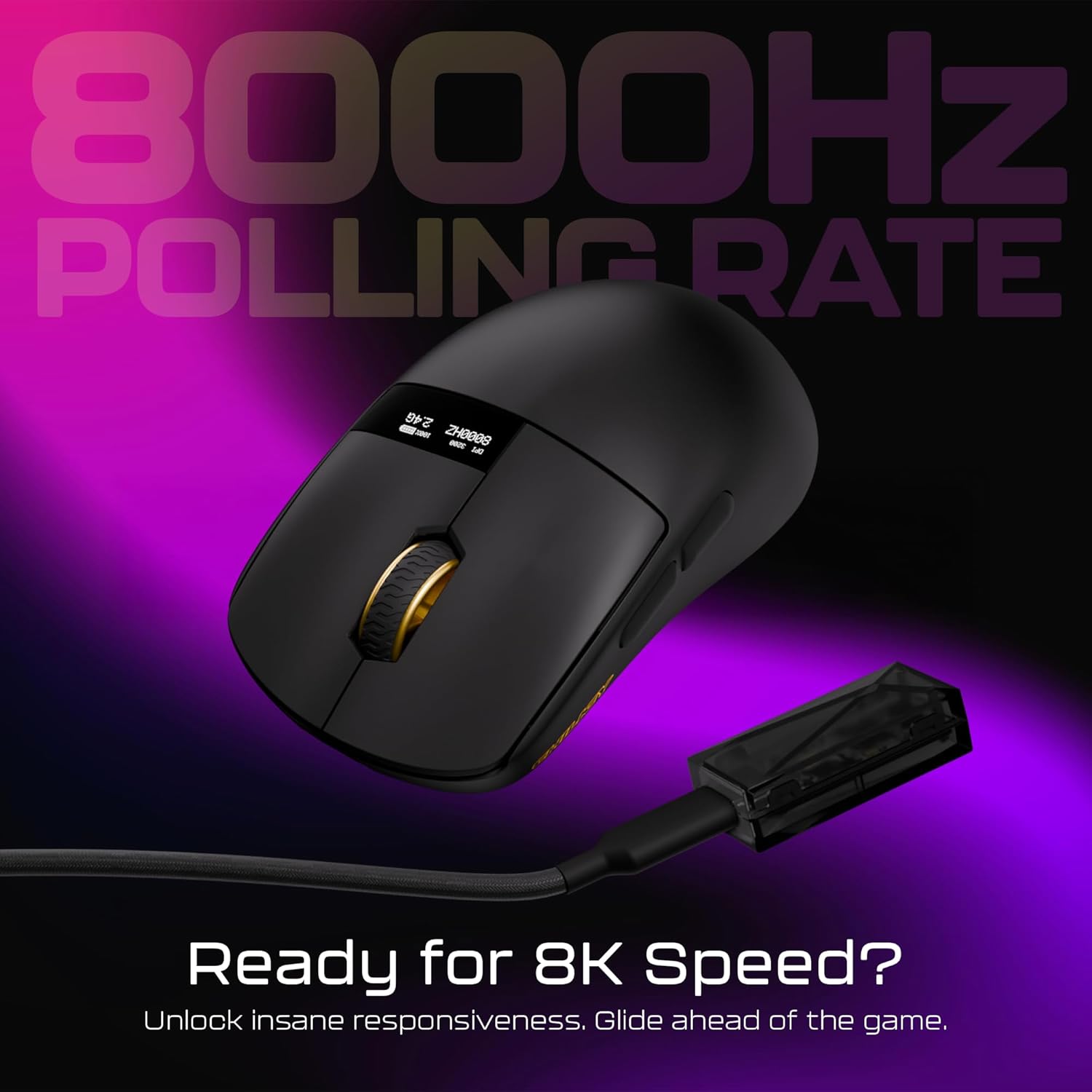 OOCTPK Wireless Mouse, Chilkey Glacier LW 8K L Gaming Mouse with LCD Screen, 8K Polling Rate, 30000 DPI Optical Tracking, 750 IPS, Bluetooth/2.4GHz/USB-C, 47g Ultra-Lightweight, 100 Million Clicks