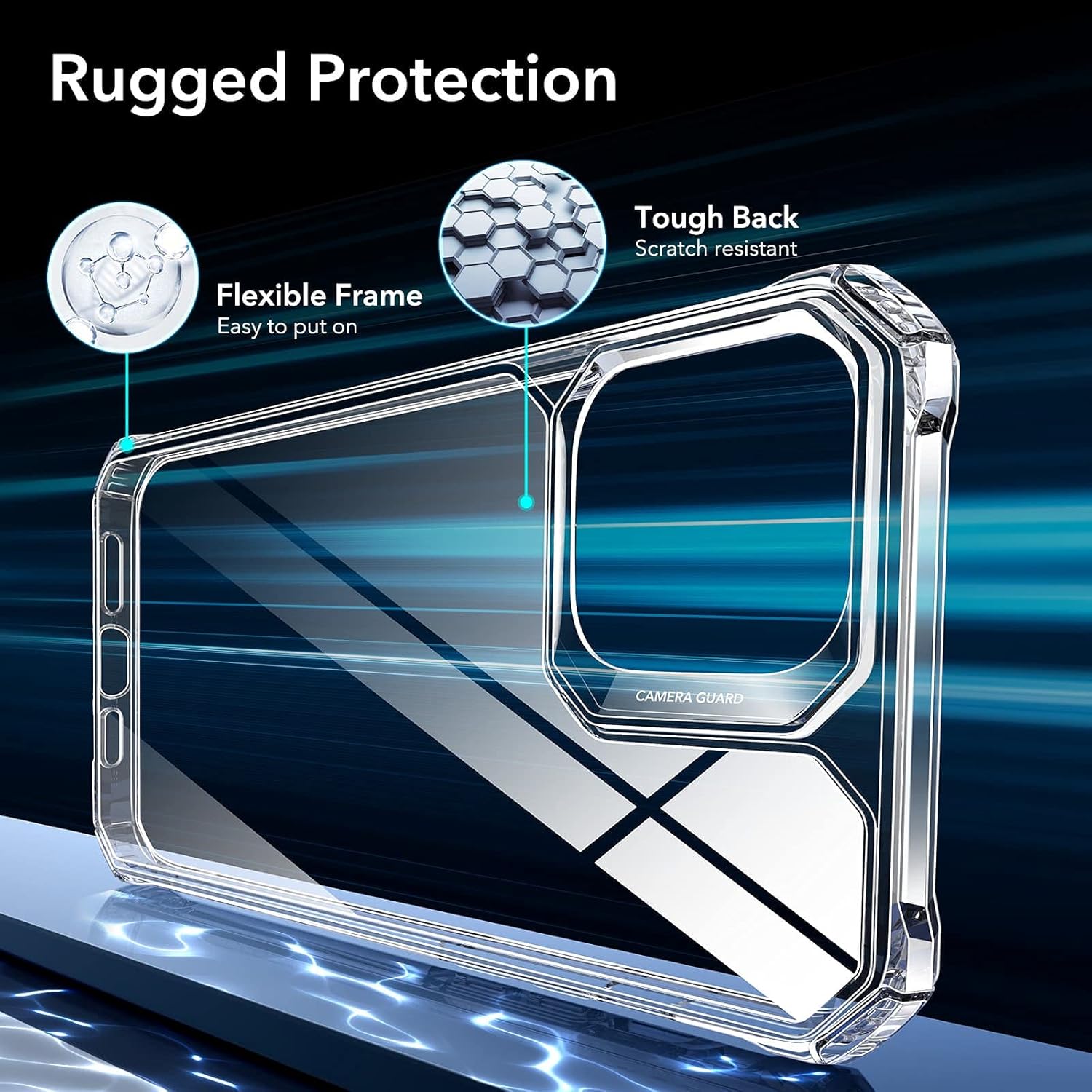 ESR TPU Air Armor Back Cover For iPhone 13 Pro Cover, Military-Grade Drop Protection, Shock-Absorbing Corners, Yellowing-Resistant Hard Back, Scratch Resistant, Clear