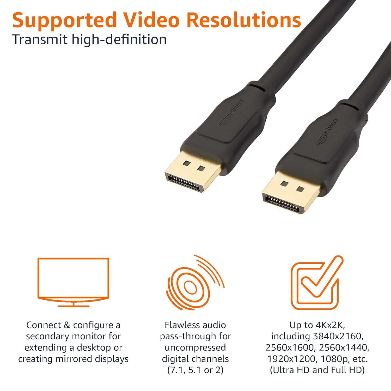 AmazonBasics 15 Feet DisplayPort to DisplayPort Cable - (Not HDMI Cable, Gold)