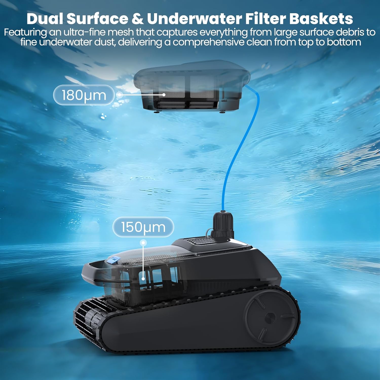 PC200 Robotic Pool Cleaner, Cordless Pool Vacuum Robot for Inground & Above Ground Pools, Smart Navigation, Surface, Walls, Waterline & Floor Cleaning, 10000GPH, Self-Parking