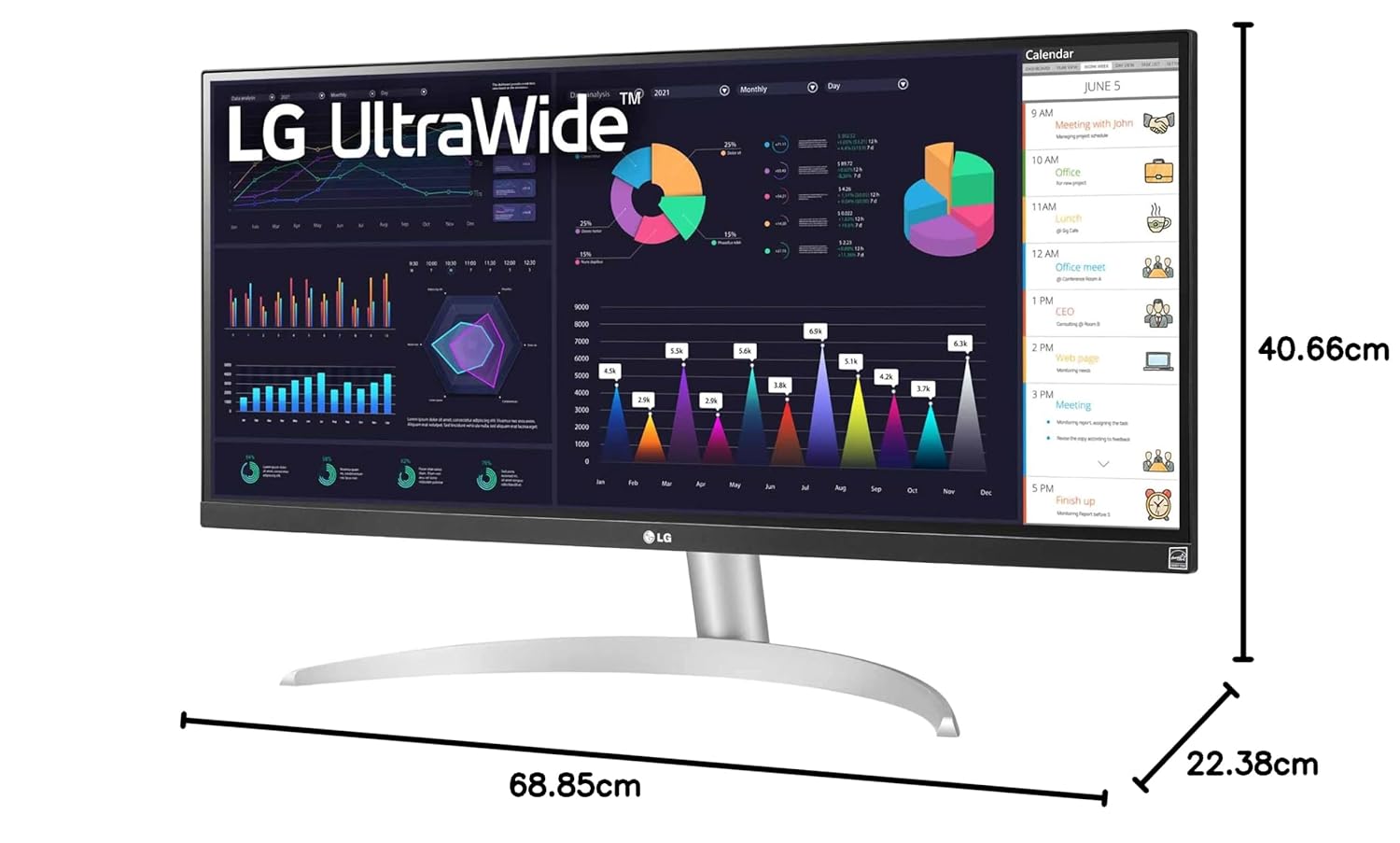 LG UltraWide 29 inch (73 cm) IPS FHD, Color Calibrated, 100Hz, 7W x 2 Inbuilt Speaker, USB-C, Display Port, HDMI, White Color-29WQ600