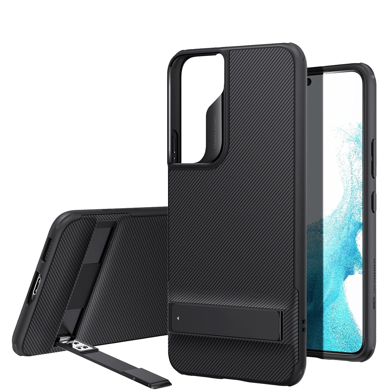 ESR for Samsung Galaxy S22 Case with Adjustable Stand, Military-Grade Drop Protection, 3 Stand Modes, TPU, Supports Wireless Charging, Slim Patented Metal Kickstand Phone Back Cover, Black