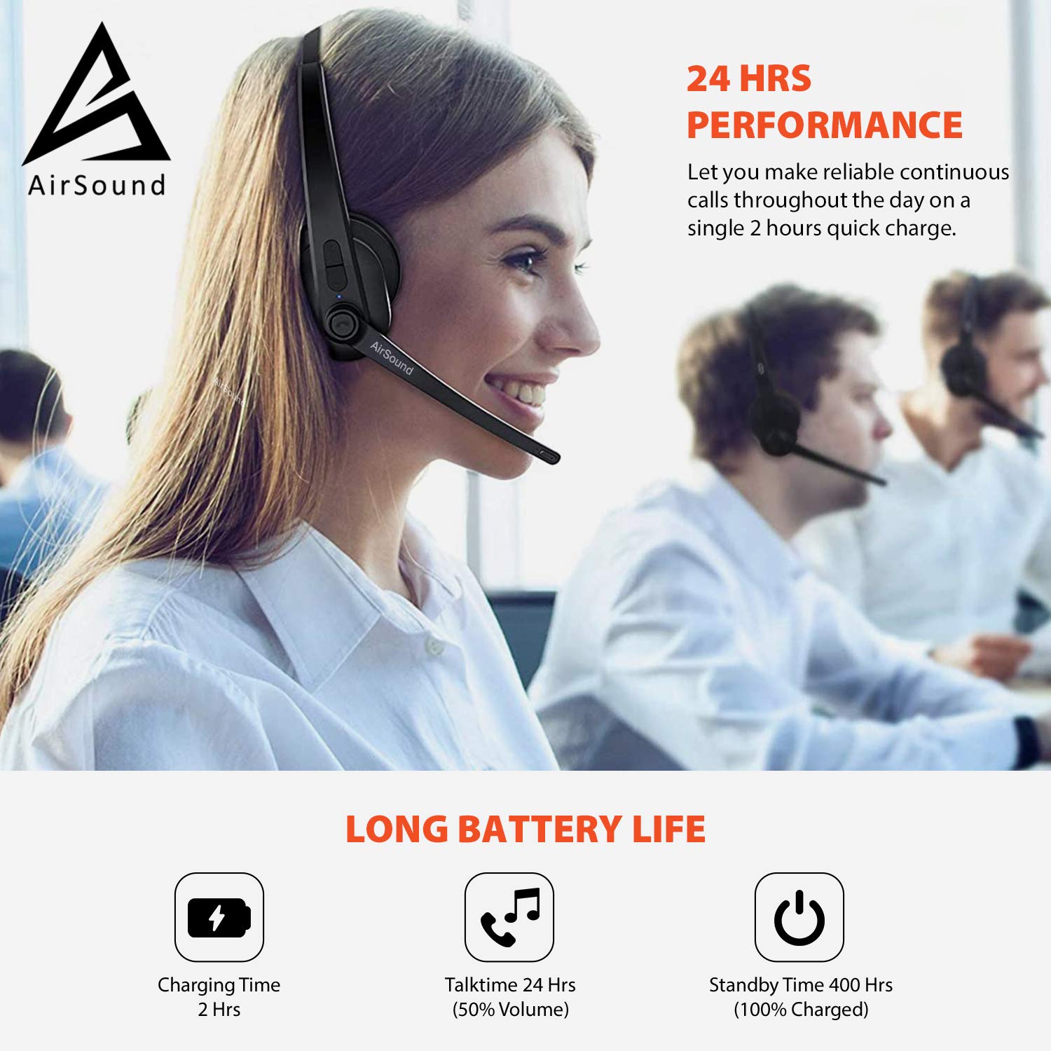 AirSound M99 Pro Bluetooth V5.0 Wireless Headset | Flexible Microphone, for Conference Calls, 24 Hr Talk Time, CVC 8.0 Noise-Cancelling On-Ear for Office Business Online Meeting, Call Centre.