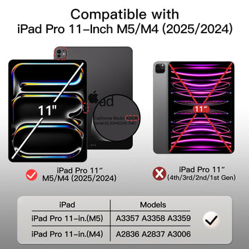 JETech Cover Case for iPad Pro 11-Inch M5/M4 2025/2024 (6th/5th Generation) with Pencil Holder, Clear Transparent Back Shell Slim Stand Shockproof Tablet Cover, Auto Wake/Sleep (Black)