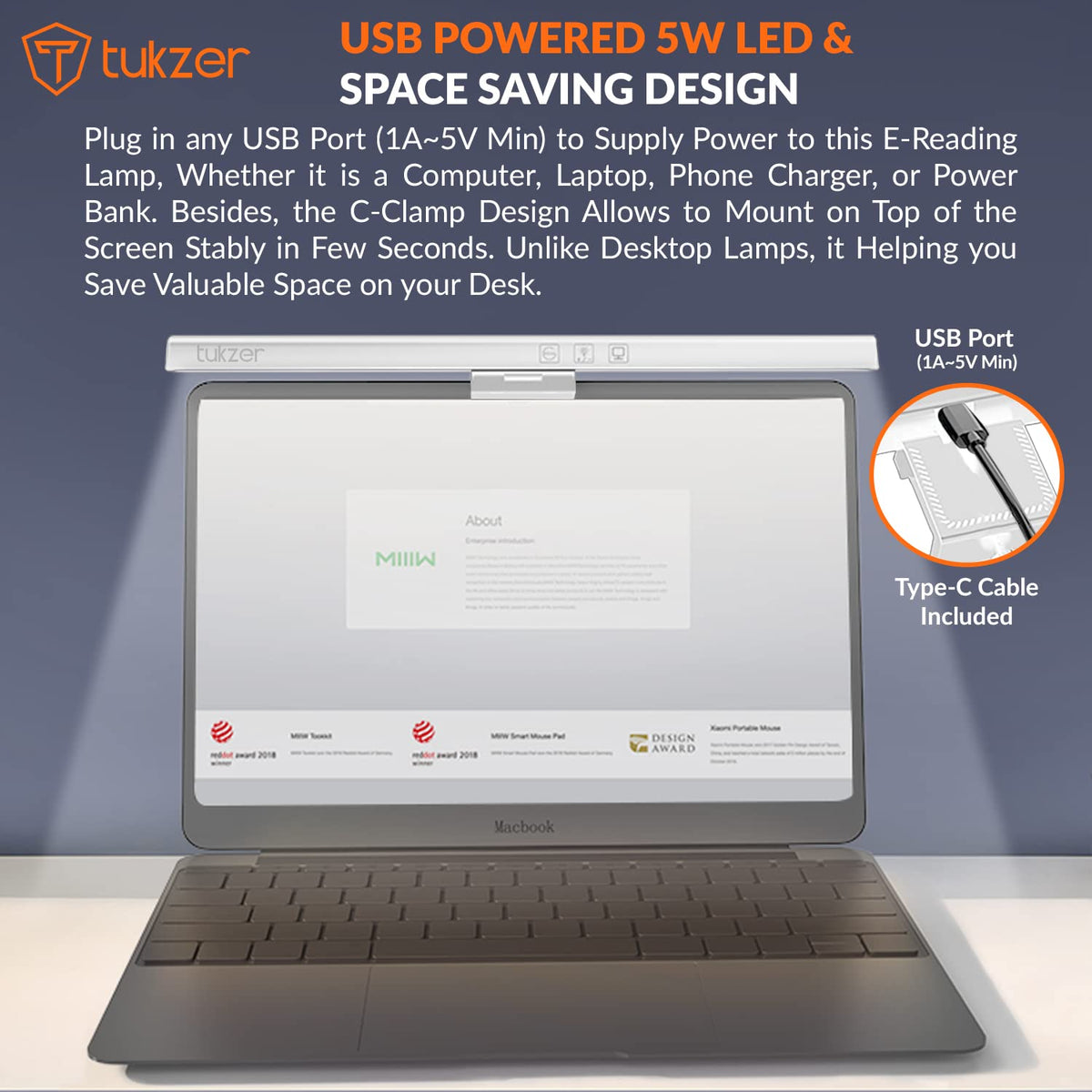 Tukzer स्मार्ट टच सेंसर के साथ 13-इंच लैपटॉप स्क्रीन लाइट बार | USB संचालित 5W LED ई-रीडिंग लैंप | 3 रंग तापमान मोड, स्टीप्लेस डिमिंग, 60-मिनट टाइमर, नो स्क्रीन ग्लेयर आई हेल्थ केयर (काला)