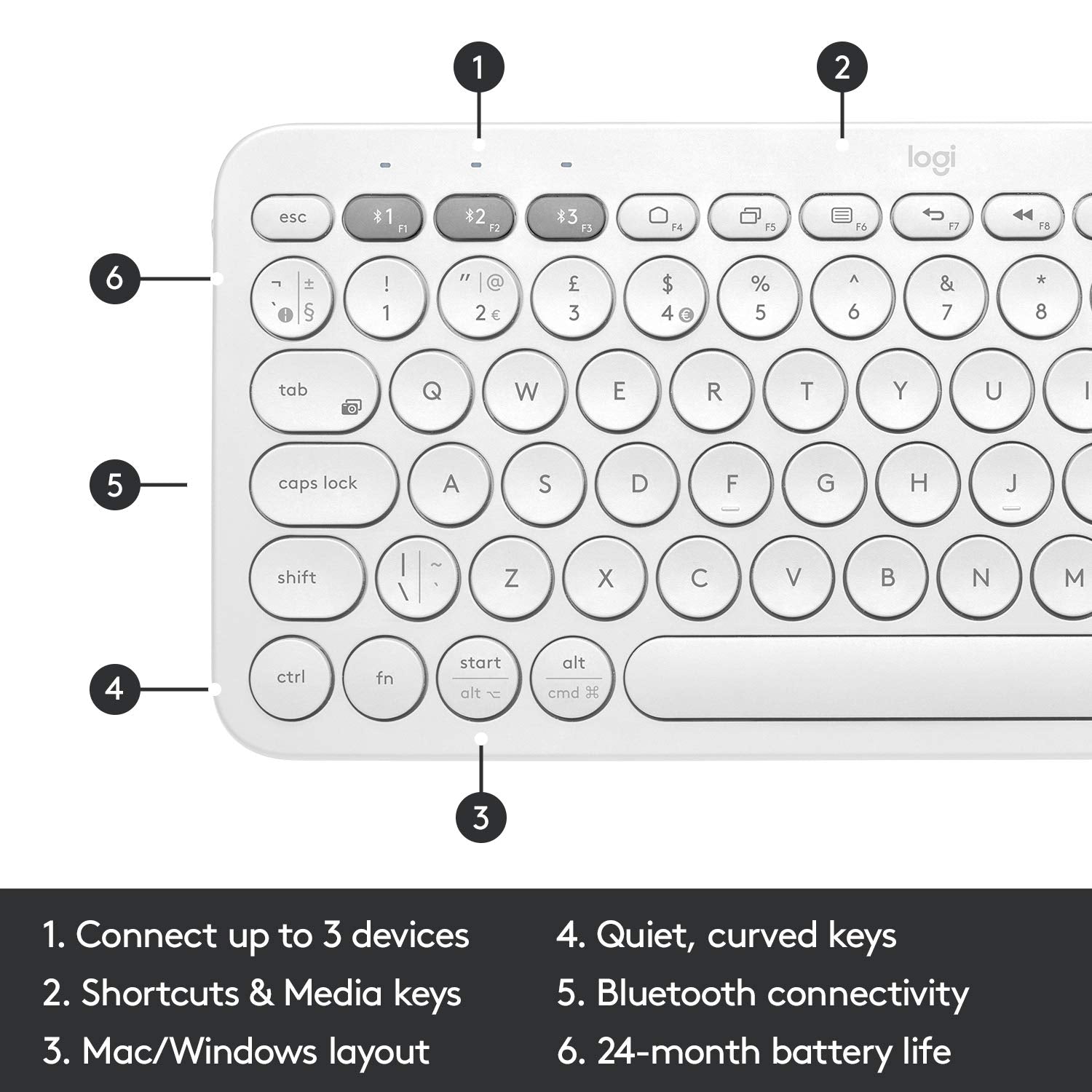 Logitech K380 Wireless Multi-Device Bluetooth Keyboard for Windows, Apple iOS, Apple Tv, Android Or Chrome, for Pc/Mac/Laptop/Smartphone/Tablet(Off White)