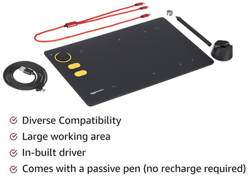 Amazon Basics Graphics Drawing Tablet Pen Tablet, 8.4 X 5.7 Inches, Speed 233, 4 Shortcut Keys, Battery Free Stylus