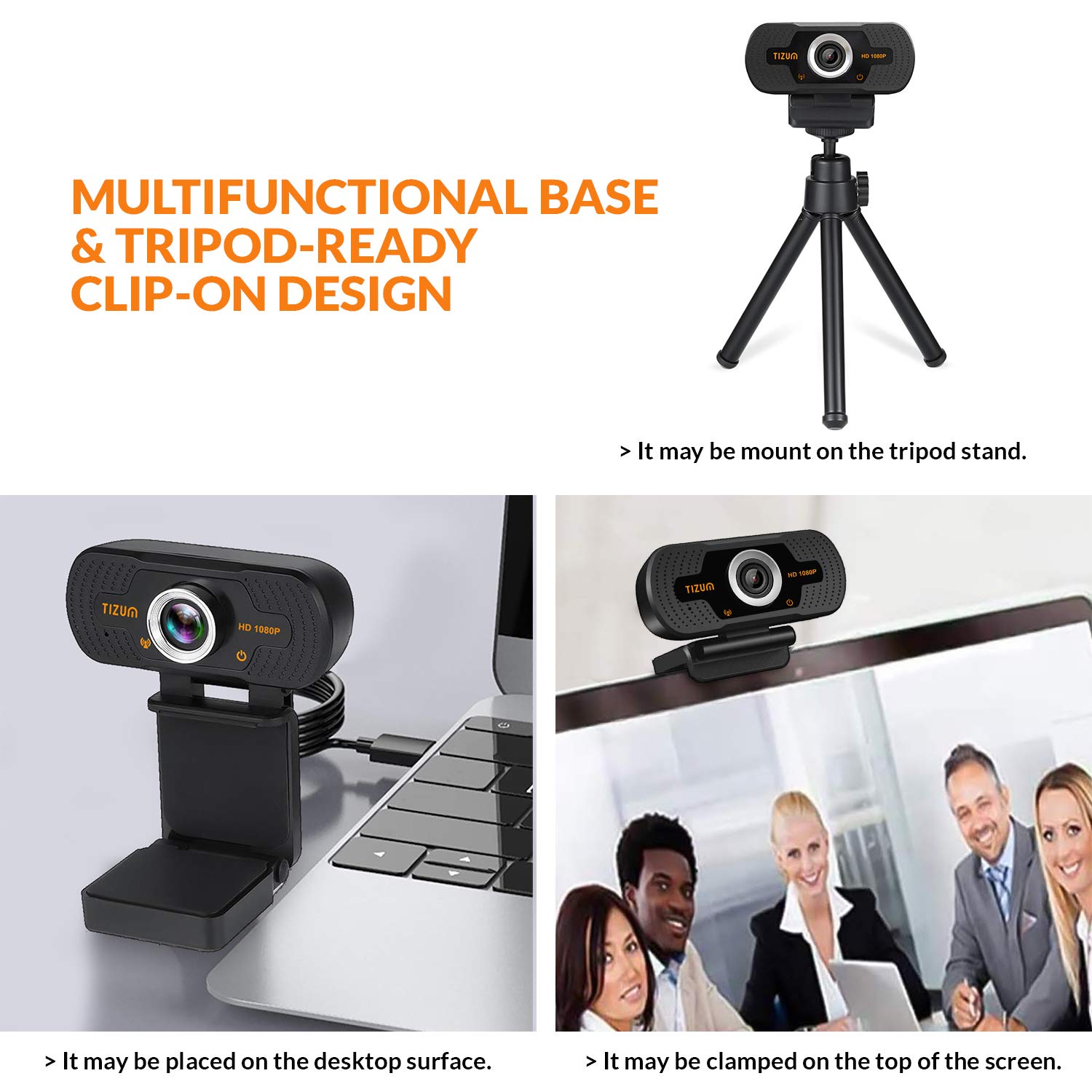 Tizum ZW81- Full HD 1080p Digital Webcam, Widescreen Viewing Angle, Auto Light Correction, Noise-Reducing Mic, for Skype, FaceTime, Hangouts, Xbox, PC/Mac/Laptop/MacBook/Tablet, Black