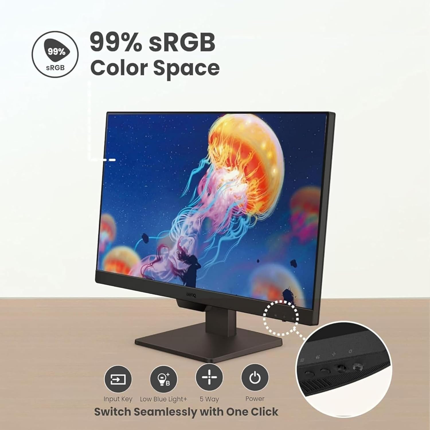 BenQ GW2490 24" (60.96 cm) 1920x1080p FHD IPS Monitor| 100Hz|99% sRGB|Eye-careU|Dual HDMI|Display Port|Bezel-Less|Eyesafe|VESA MediaSync|B.I.|Low Blue Light+| Speakers|VESA Wall mountable(Black)