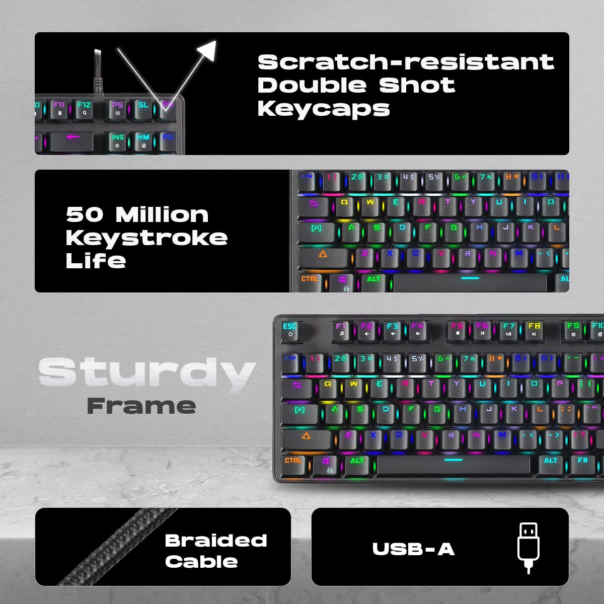 Cosmic Byte CB-GK-18 Firefly Per-Key RGB TKL Mechanical Keyboard with Swappable Outemu Red Switch, Macros, Software (Black)