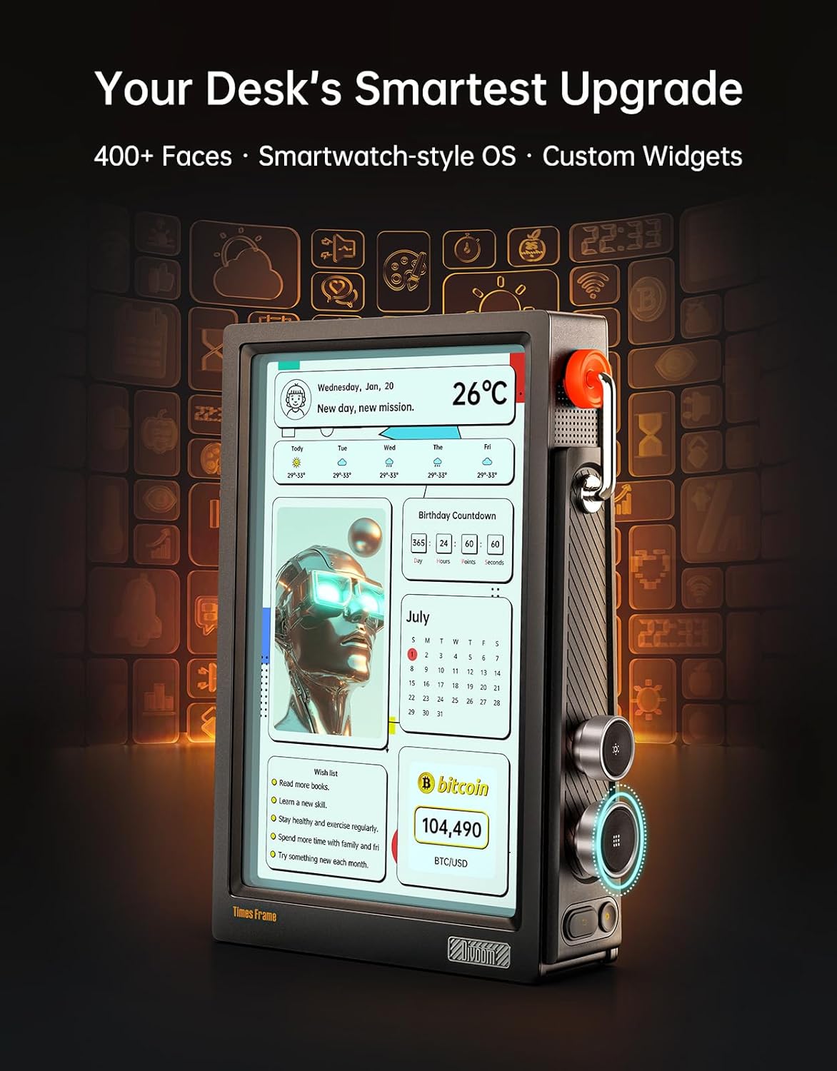 Divoom Times Frame-10.1" Digital Picture Frame Transparent IPS Smart Linux OS with RGBLED Rotary Knob WiFi 64GB 400+Clock Faces Widget 50+API Feeds Gift Mode Pixel Art Community Personalized Display