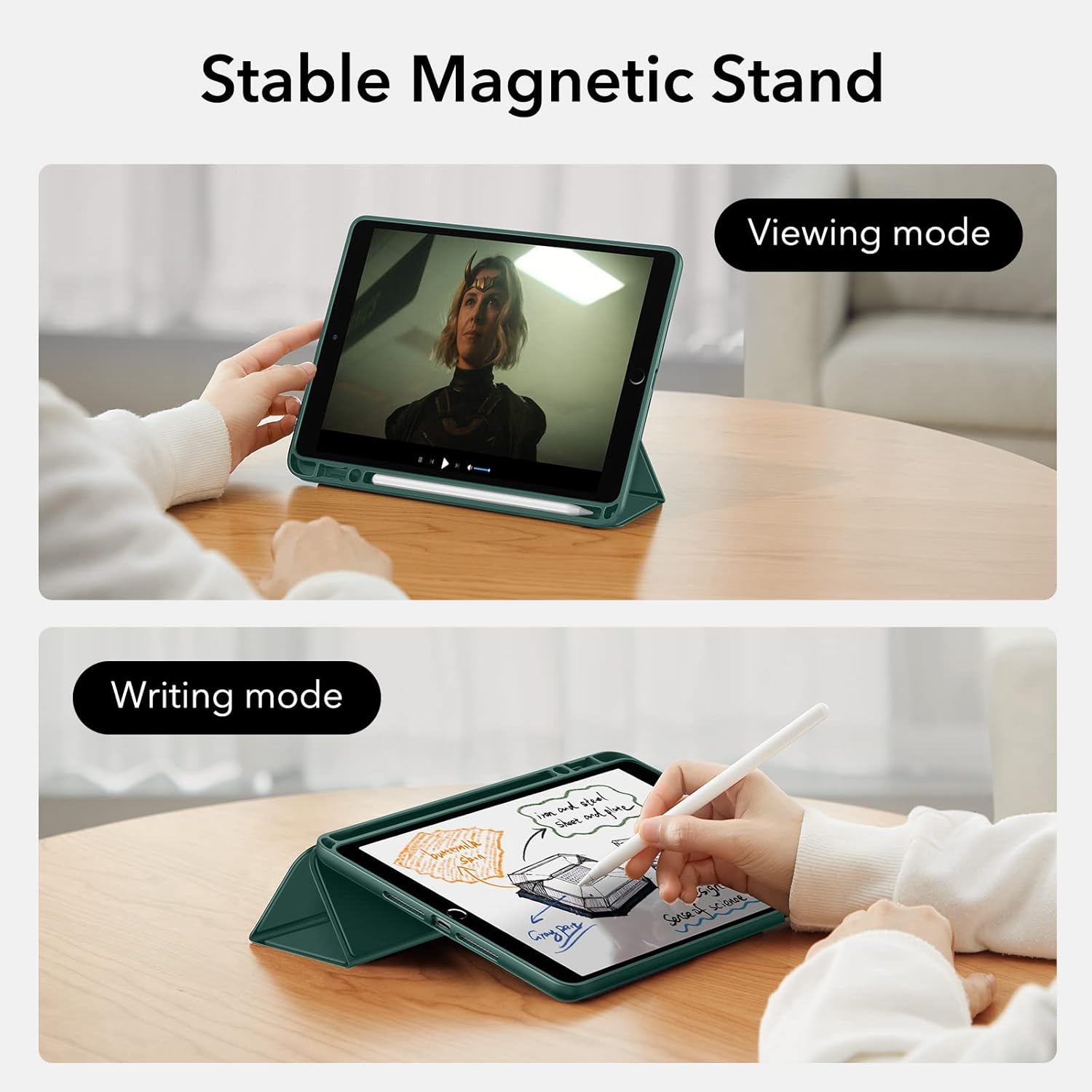 ESR for iPad 9th/8th/7th Generation Cover, iPad 10.2 Case (2021/2020/2019 Models), with Pencil Holder, Trifold Viewing Stand, Auto Sleep/Wake Cover, Rebound Series Case, Frosted Green