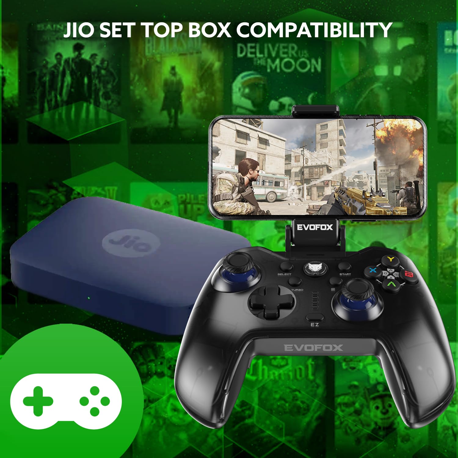 EvoFox Go Smartphone Bluetooth Gamepad for iPhones, iPads & Android | 2 Macro Back Buttons, Dual Vibration Motors, Turbo Mode, Analog Triggers, High Precision Joysticks | Android KeyMap Mode (Grey)