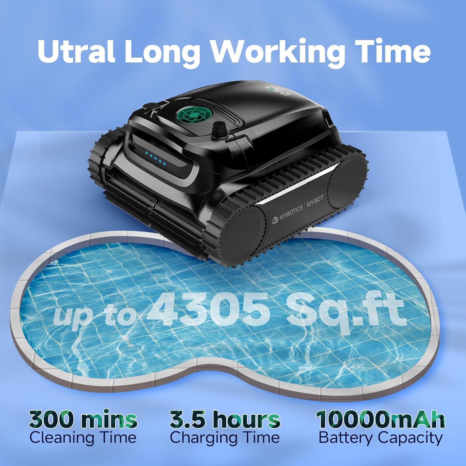 WYBOT M1 Pool Cleaner Robot, App Controlled Robotic Pool Vacuum, 300 Mins Runtime, 6 Path Planning & 7 Working Modes, Dual Filtration System
