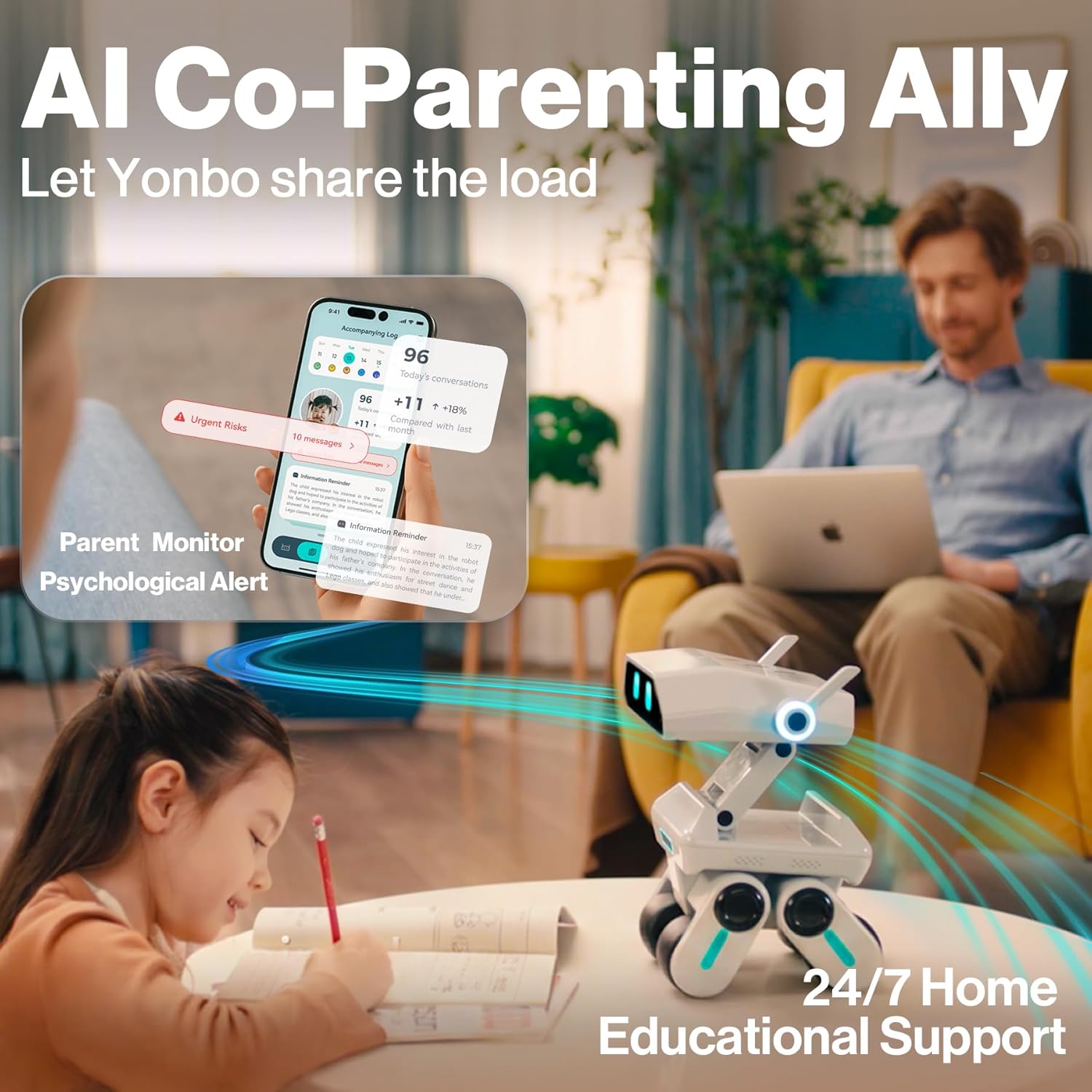 YONBO AI Robot for Kids, Programmable & Interactive AI Robot, STEAM Educational Toy ChatGPT Powered, Personalized Companion Robot with Voice Control, Visual Recognition, Emotion-Aware, Long Memory