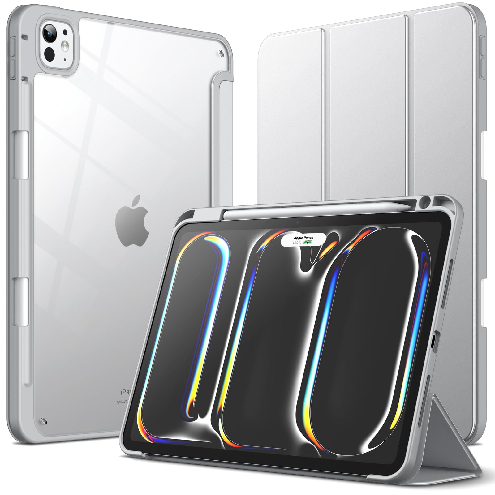 JETech Cover Case for iPad Pro 11-Inch M5/M4 2025/2024 (6th/5th Generation) with Pencil Holder, Clear Transparent Back Shell Slim Stand Shockproof Tablet Cover, Auto Wake/Sleep (Black)
