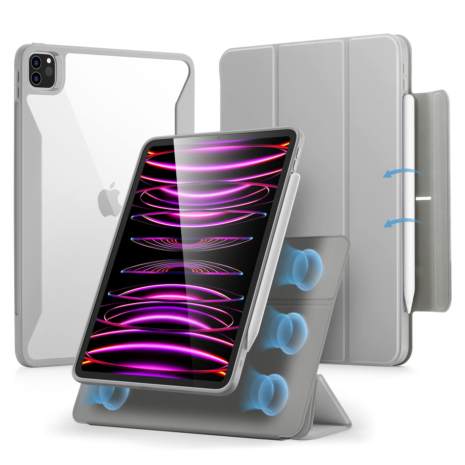 ESR for iPad Pro 11 inch Case (2022/2021/2020/2018, 4th/3rd/2nd/1st Generation), iPad Pro Cover with Pencil Holder, Detachable Magnetic Cover, Vertical Stand, Rebound 360 Series, Black