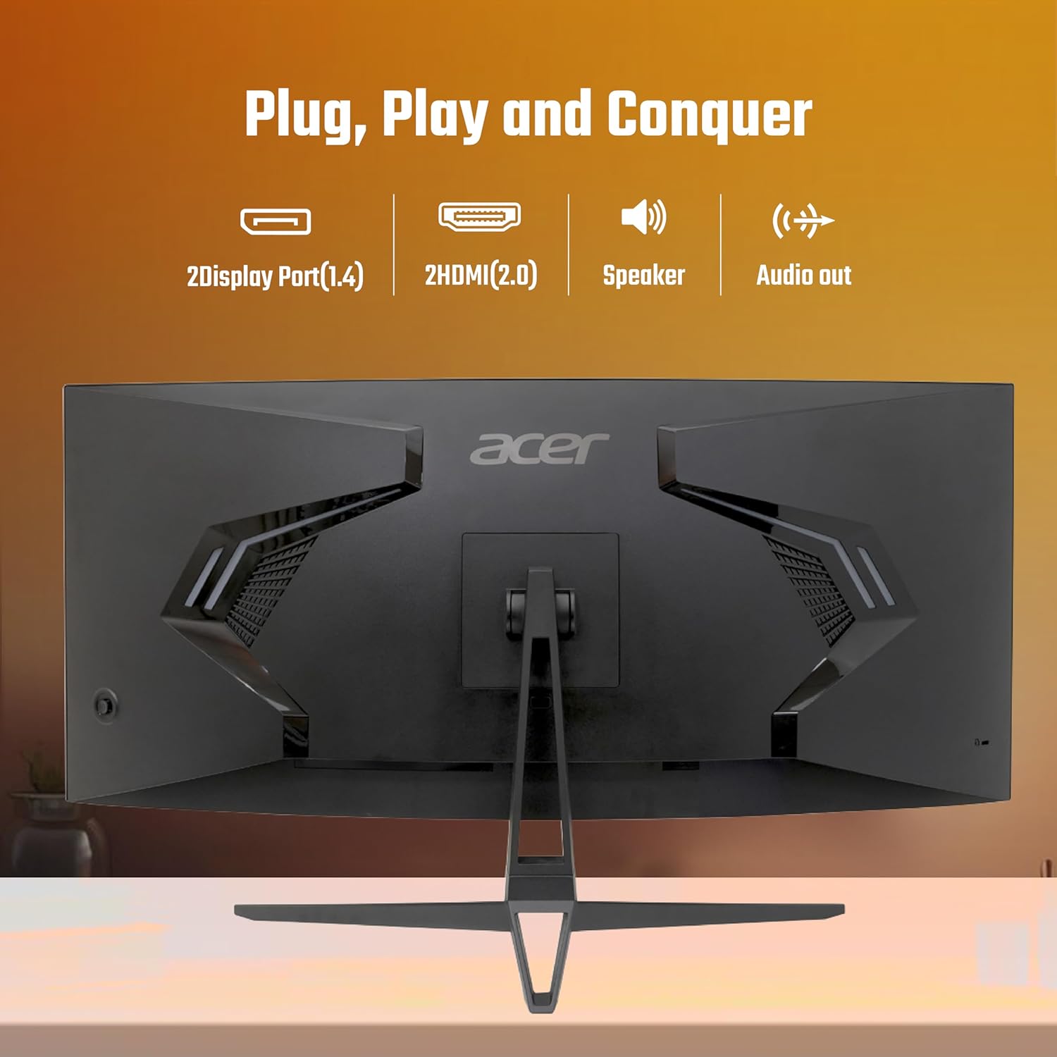 acer ED343CUR 34 Inch UWQHD (3440x1440) Pixels VA Panel 1000R Curved Backlight LED Monitor I 1 MS, 180Hz Refresh I Delta E<2 I HDR 10 I RGB Lighting I 2 x HDMI 1 x Display Port I Eye Care Features