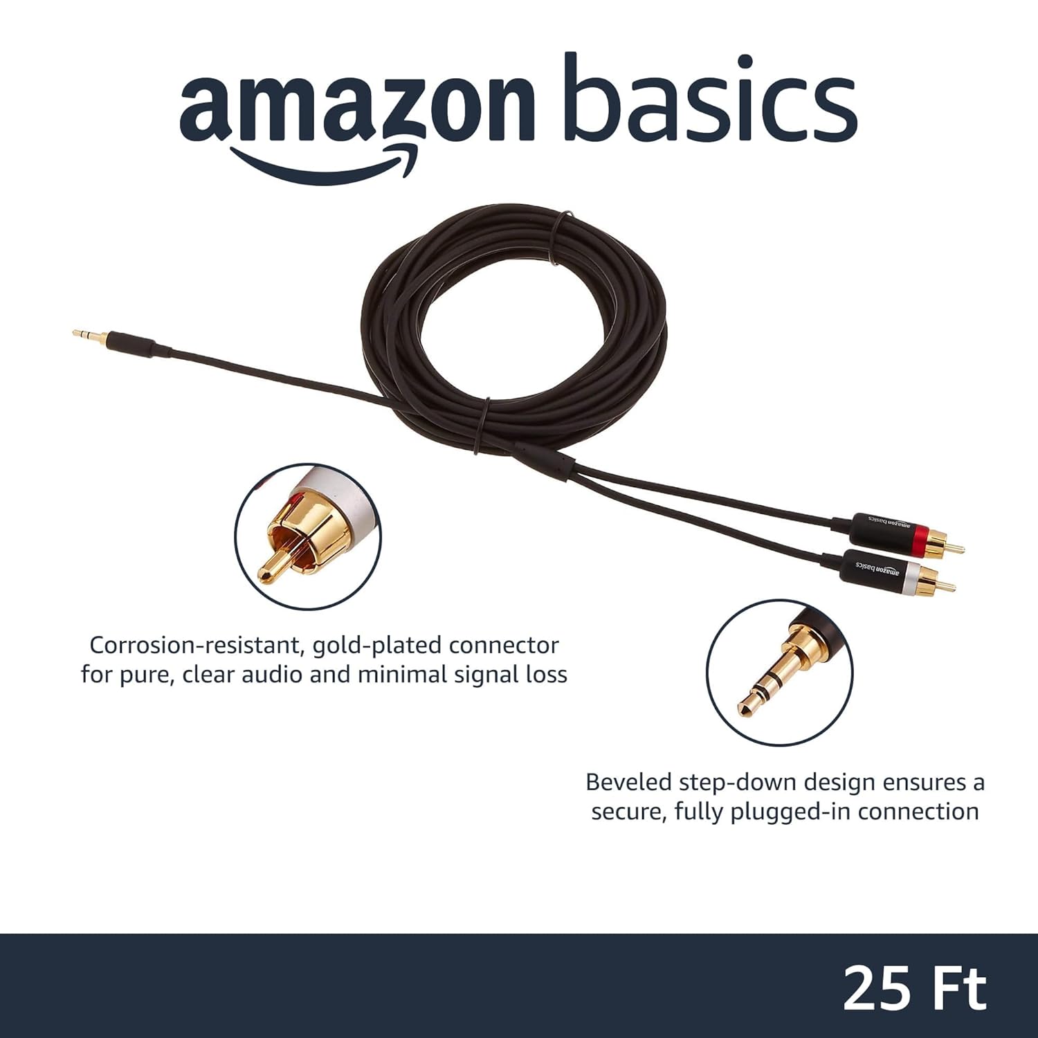AmazonBasics 3.5mm to 2-Male RCA Adapter cable - 25 feet, Black