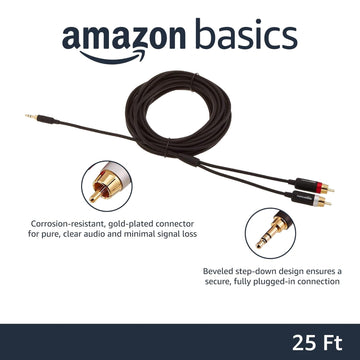 AmazonBasics 3.5mm to 2-Male RCA Adapter cable - 25 feet, Black