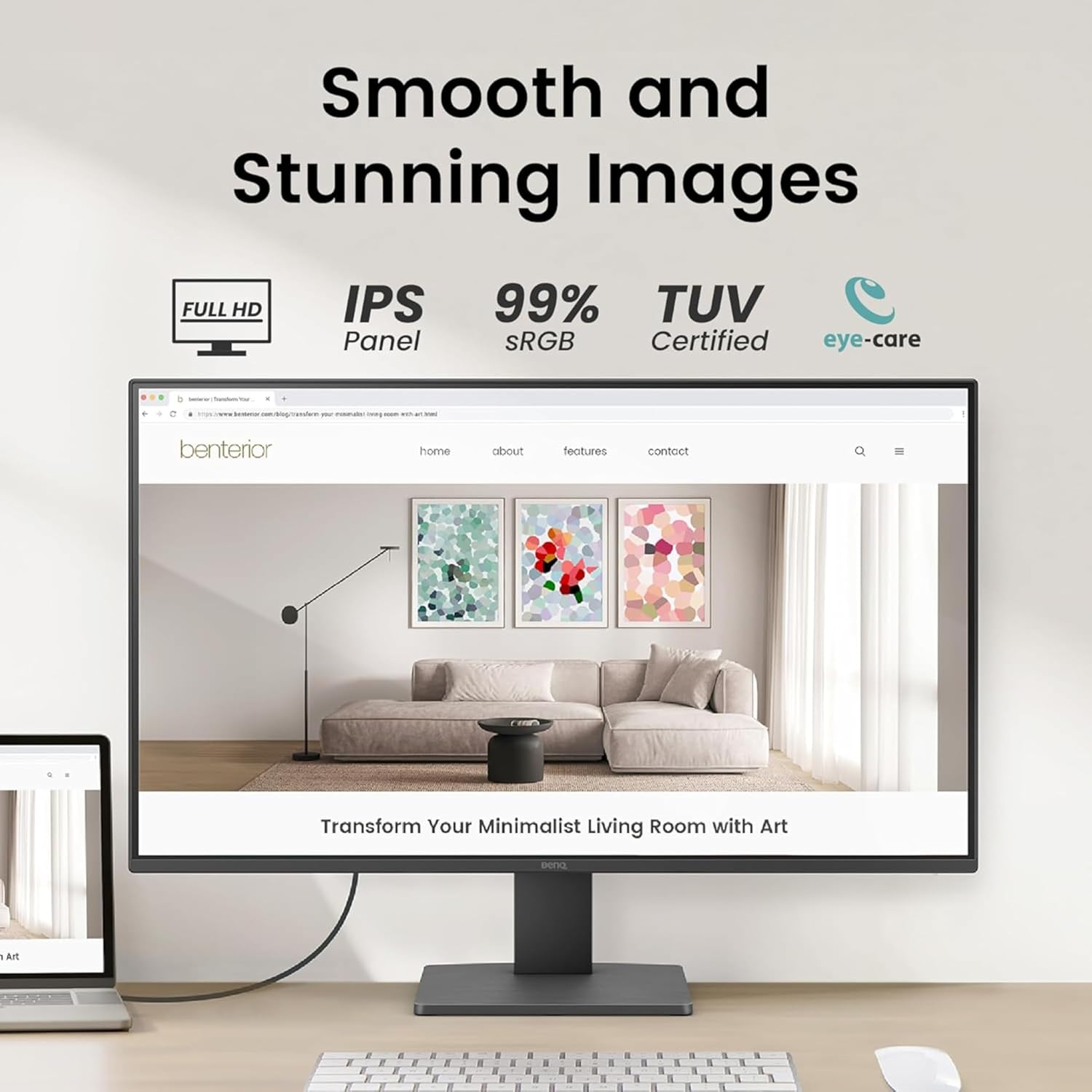 BenQ GW2791 27” 1920x1080 FHD 100Hz IPS Eye-Care 99% sRGB Monitor| HDMI| DisplayPort| Ultra Slim Bezel| TUV-Certified| Flicker-Free| Low Blue Light Plus (Black)