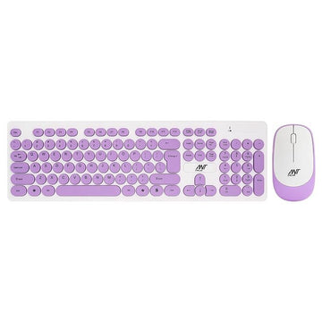 Ant Value FKBRI05 Wireless Keyboard Mouse Combo - 2.4Ghz Aesthetic Quiet Keyboard and Mouse - 110 Keys Full Size Ultra-Thin Keyboard for Laptop, Computer, PC, Notebook, Windows, Mac OS (Purple white)