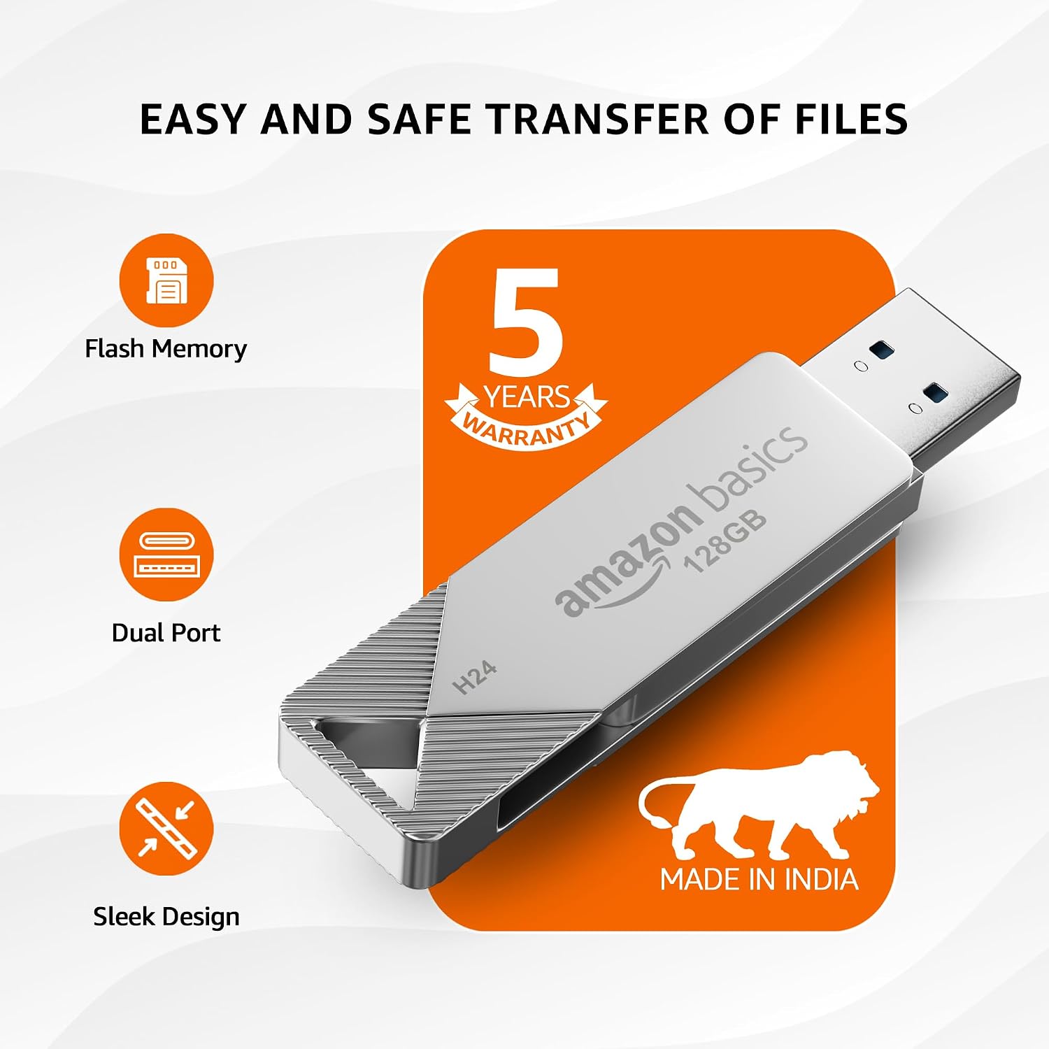 Amazon Basics 128GB OTG USB Flash Drive | 80+ Mbps Read Speed | Dual Interface Type-C & USB | High-Speed Data Transfer (Metal)