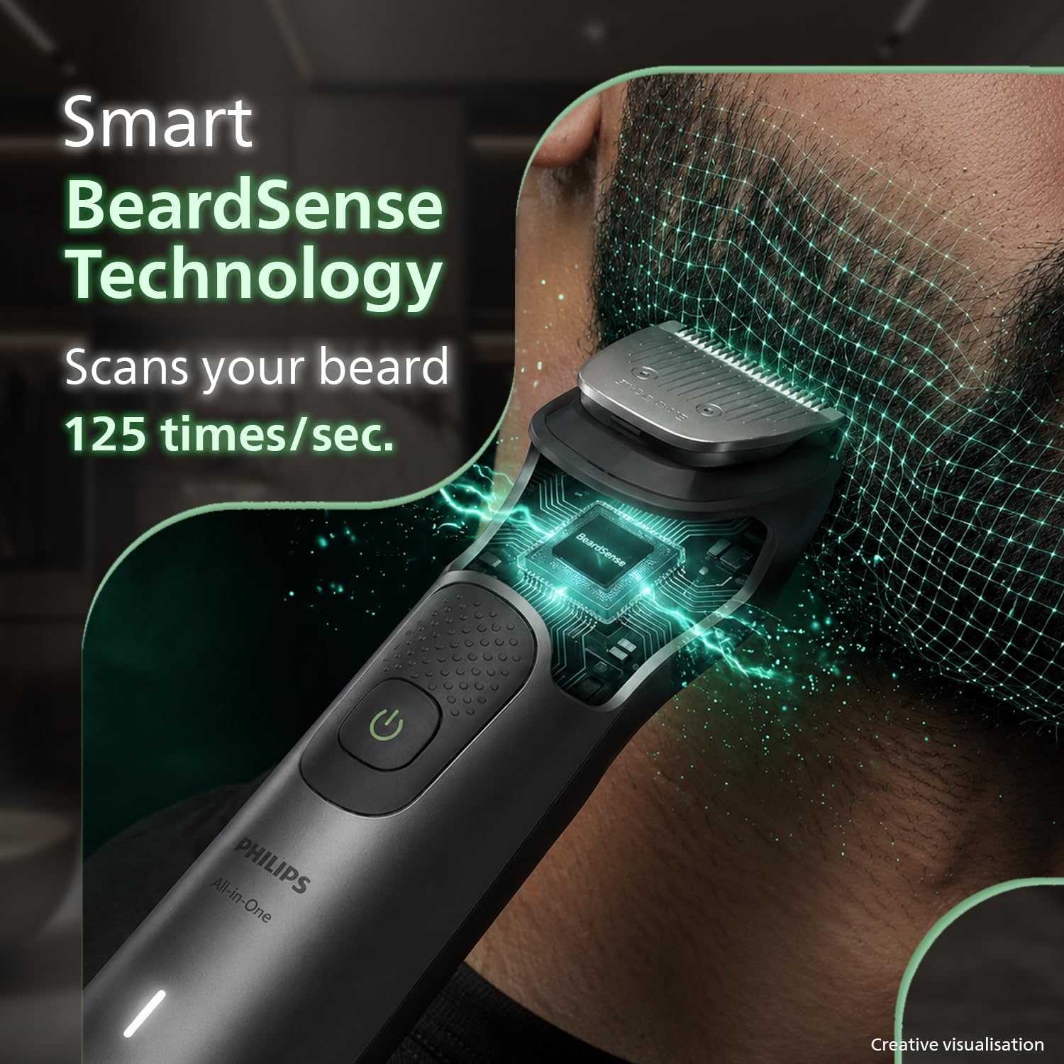 Philips India's No.1 Men's Trimmer* | Luxurious Stainless Steel Design | BeardSense Technology | All-in-One Grooming Kit- Beard, Hair, Body, Intimate | 120min runtime | IPX7 | 5yr warranty* | MG9532