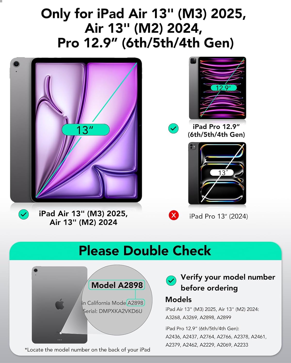 ESR for iPad Pro 12.9 inch Cover (2022/2021/2020, 6th/5th/4th Generation), iPad Air 13 inch Case 2025/2024, Convenient Magnetic Attachment, 2-Way Stand, Rebound Magnetic Case, Black