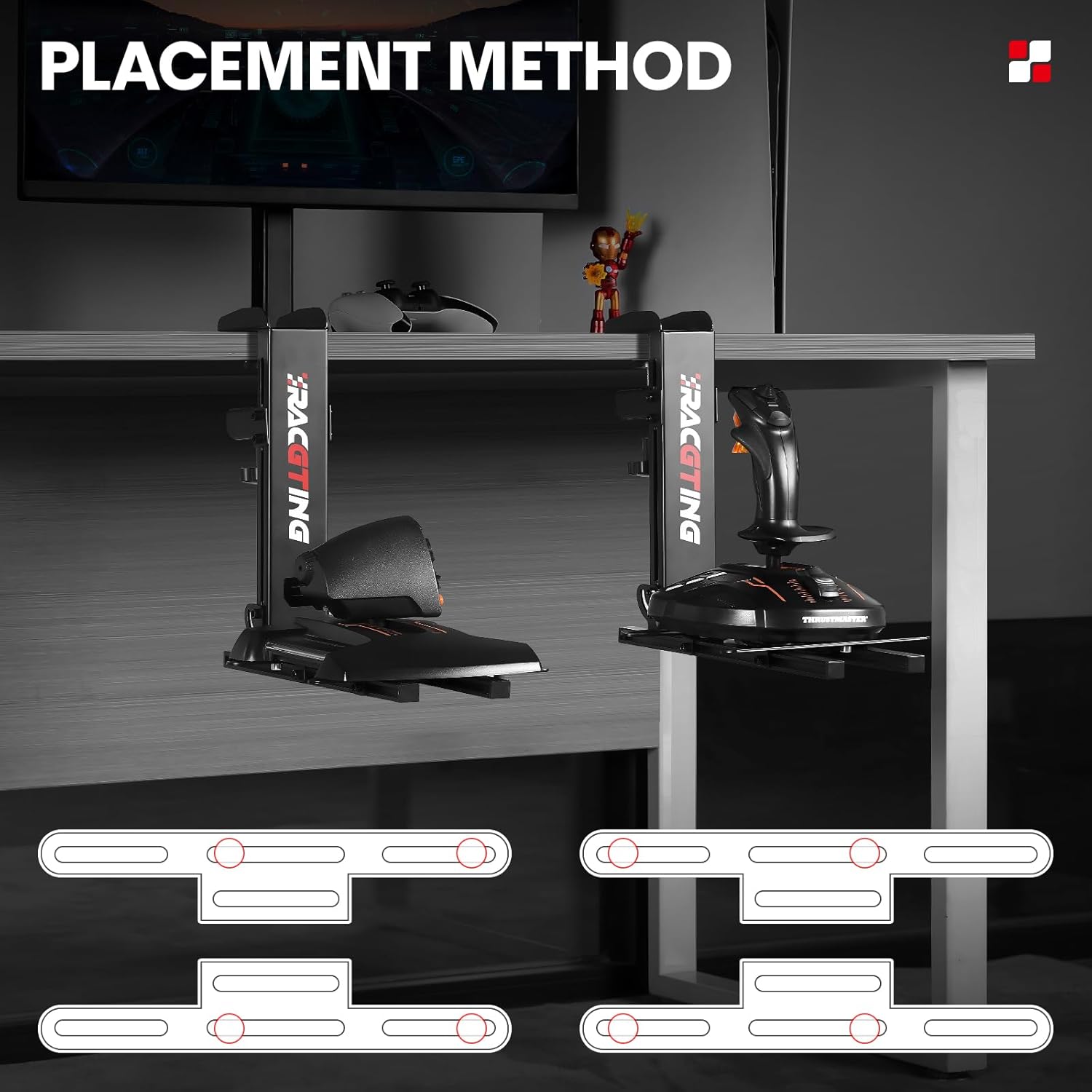 RACGTING Hotas Mount for Logitech X56,X52,X52 Pro, PC Throttle and Hotas Systems for Thrustmaster T Flight HOTAS,Thrustmaster T.16000M, TCA,Hotas Desk Mount for The Flight Sim Game Joystick