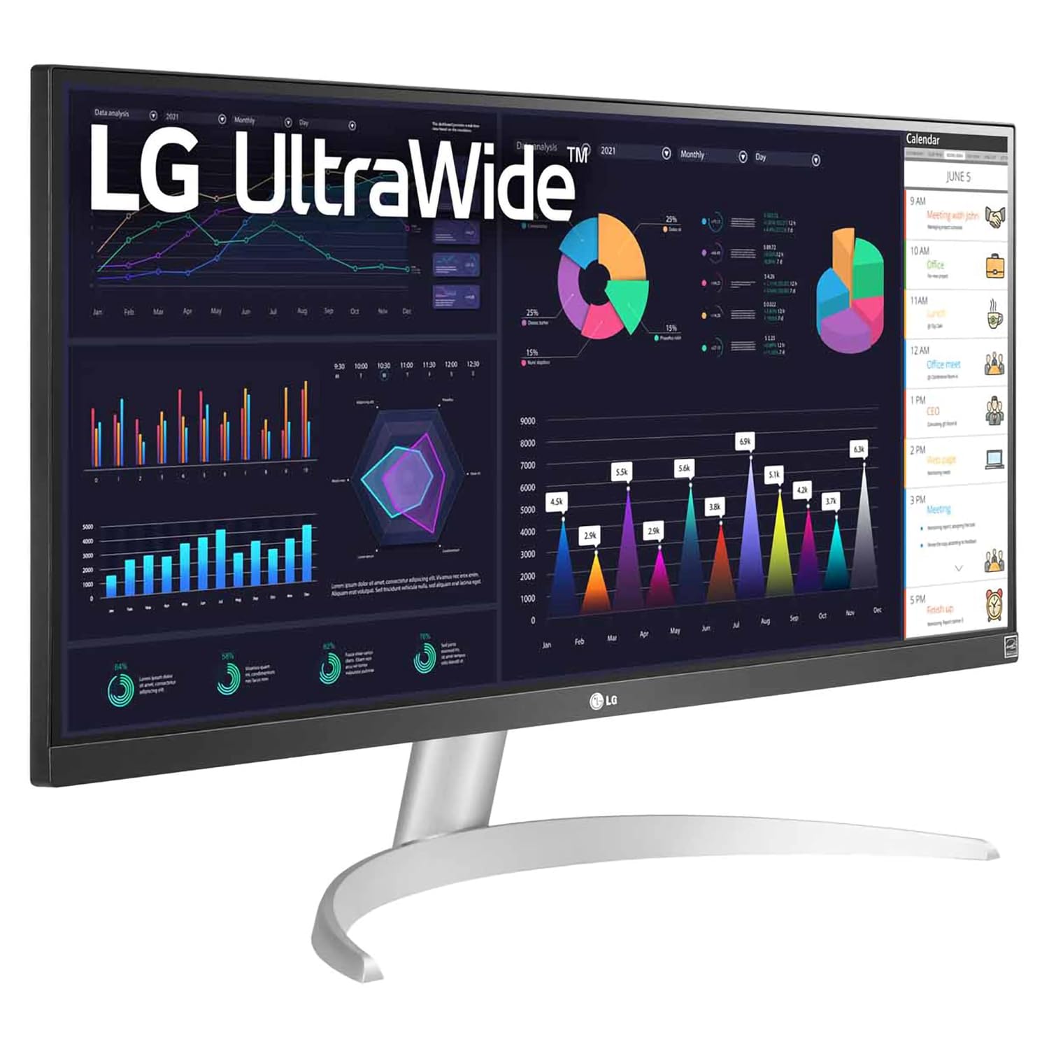 LG UltraWide 29 inch (73 cm) IPS FHD, Color Calibrated, 100Hz, 7W x 2 Inbuilt Speaker, USB-C, Display Port, HDMI, White Color-29WQ600