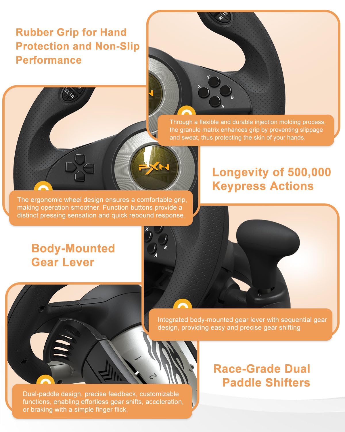 PXN V3 Pro Racing Steering Wheel and Pedals, 180° Steering Wheel with Pedal Board, Paddle Shifters and Vibration Feedback, Game Steering Wheel for PS4, Xbox One, PC, Xbox Series X|S, PS3, Switch -