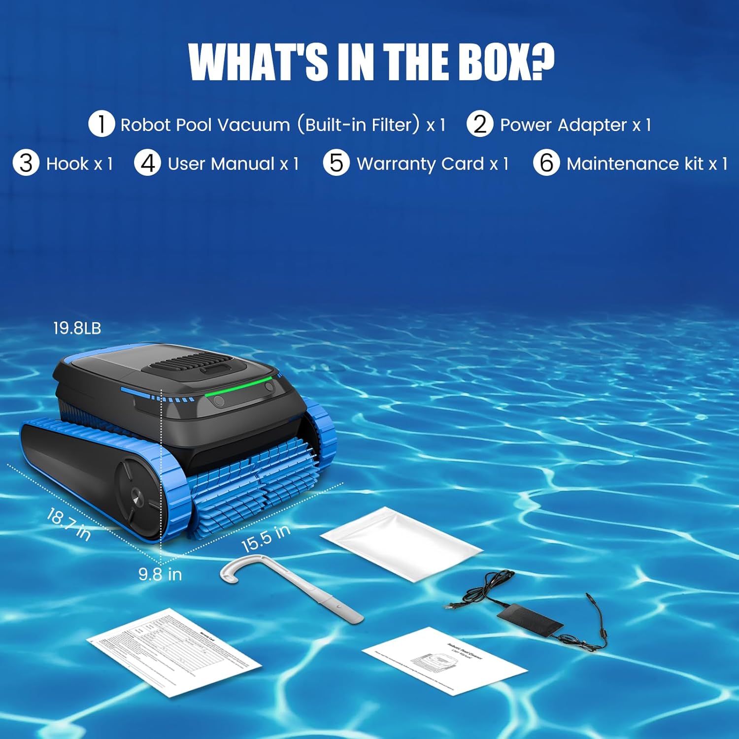 PC20 Automatic Robotic Pool Cleaner, Cordless Pool Vacuum Robot for Inground & Above Ground Pools, Smart Navigation, Self-Parking, 5000GPH Suction, Cleans Floor, Wall & Waterline