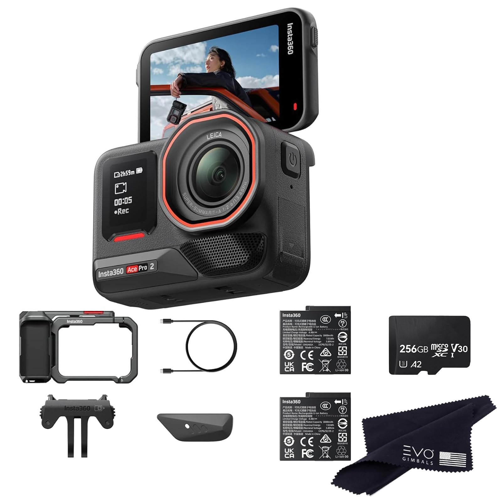 Insta360 Ace Pro 2-8K Waterproof Action Camera Co-Engineered with Leica, Flagship 1/1.3" Sensor, 8K30fps, 4K60fps, 2.5" Flip Screen, AI Noise Reduction, Long Lasting Battery
