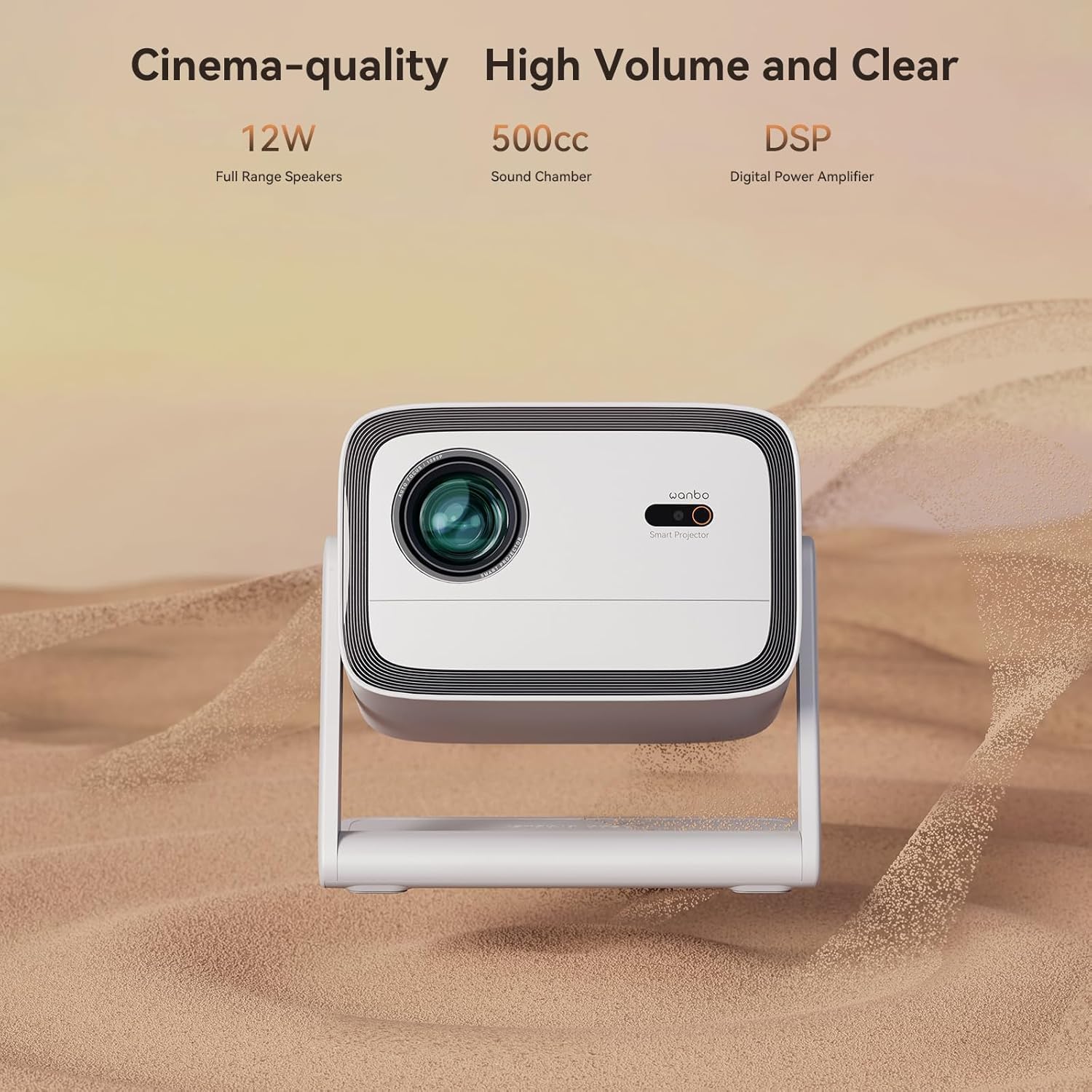 WANBO Vali 1, Native 1080P Fully Automatic, Smart Home Projector 4K Ultra HD, DRM L1, 900 ANSI | Voice Assistant | Chromecast | Android TV 11.0 | 12W Speaker | WiFi, BT | White