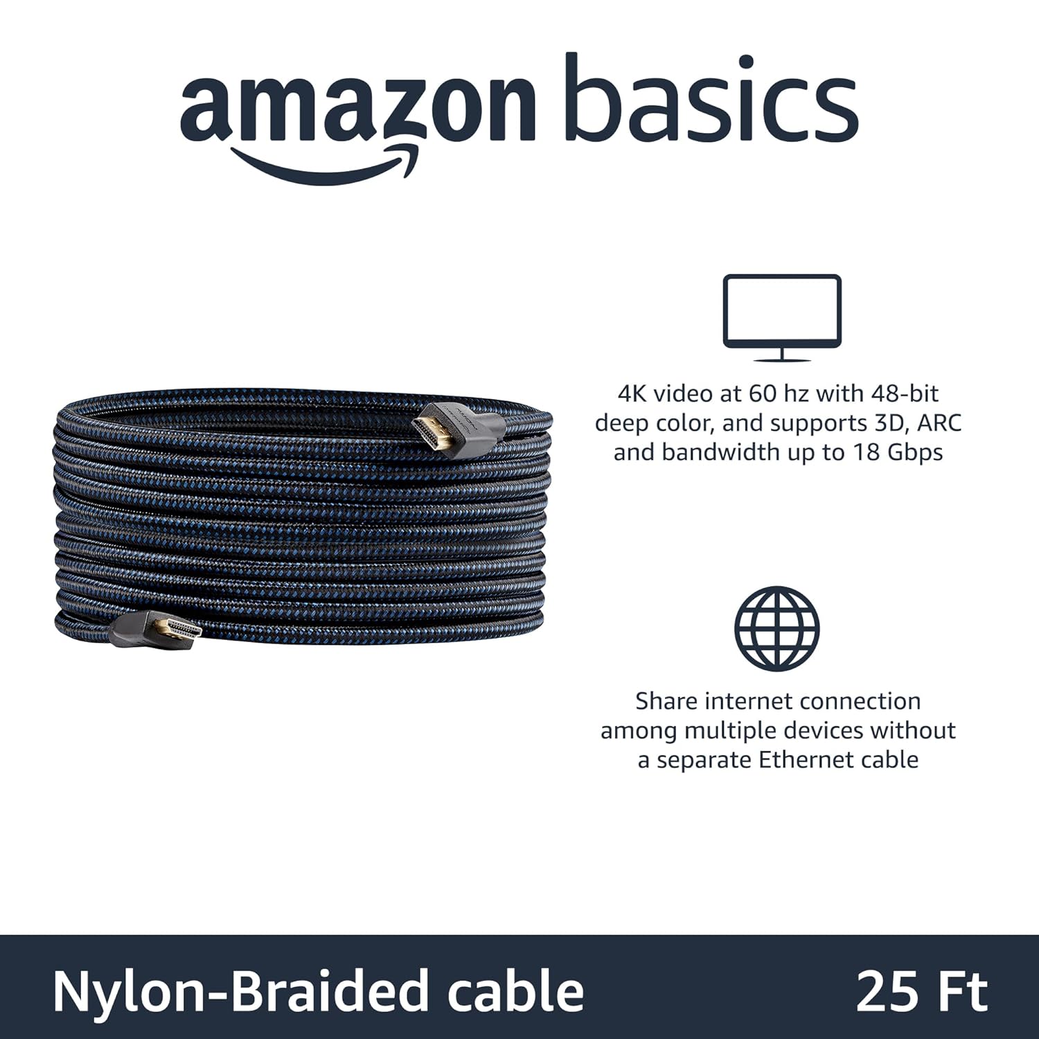 AmazonBasics Braided HDMI Cable - 25-Feet